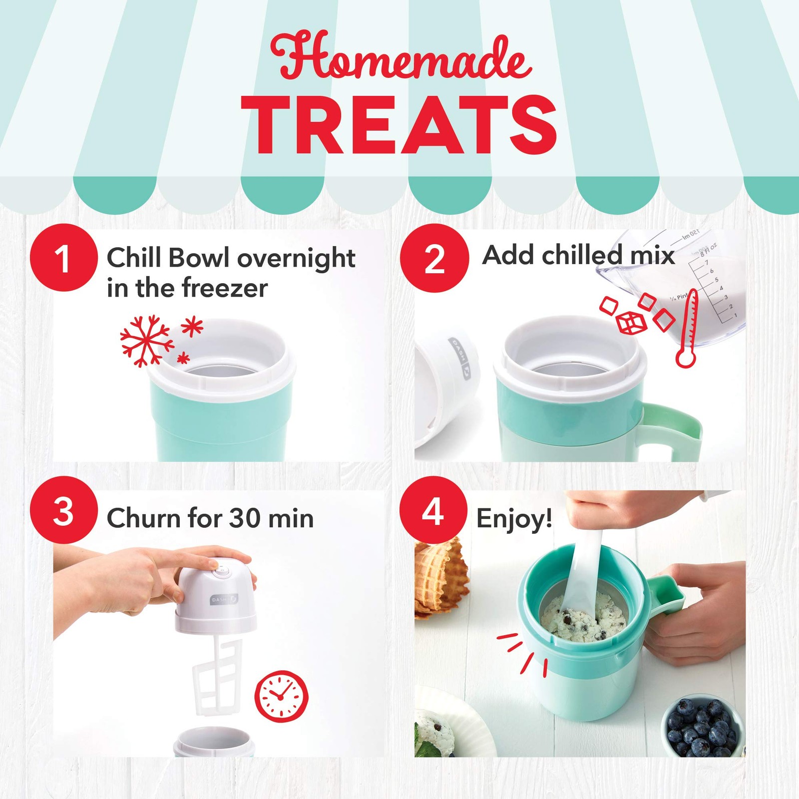 DASH My Pint Ice Cream Maker + Mini Waffle Maker, White