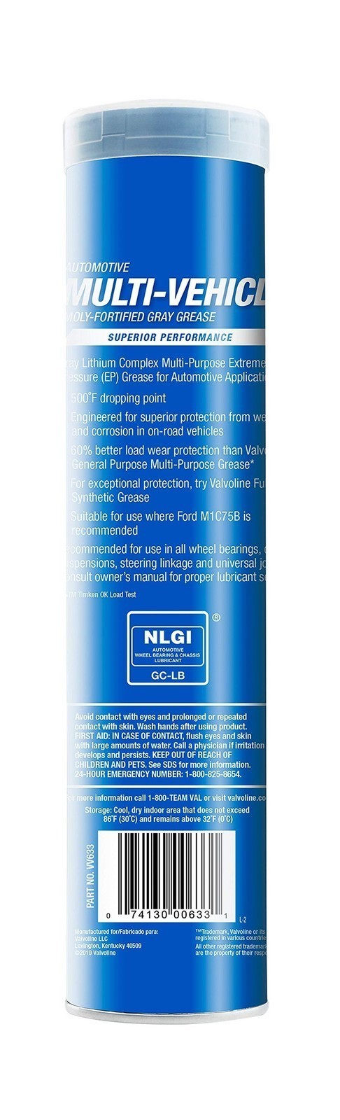 Multi-Vehicle Grease - Valvoline Moly-Fortified Gray, 14.1 oz, Case of 10