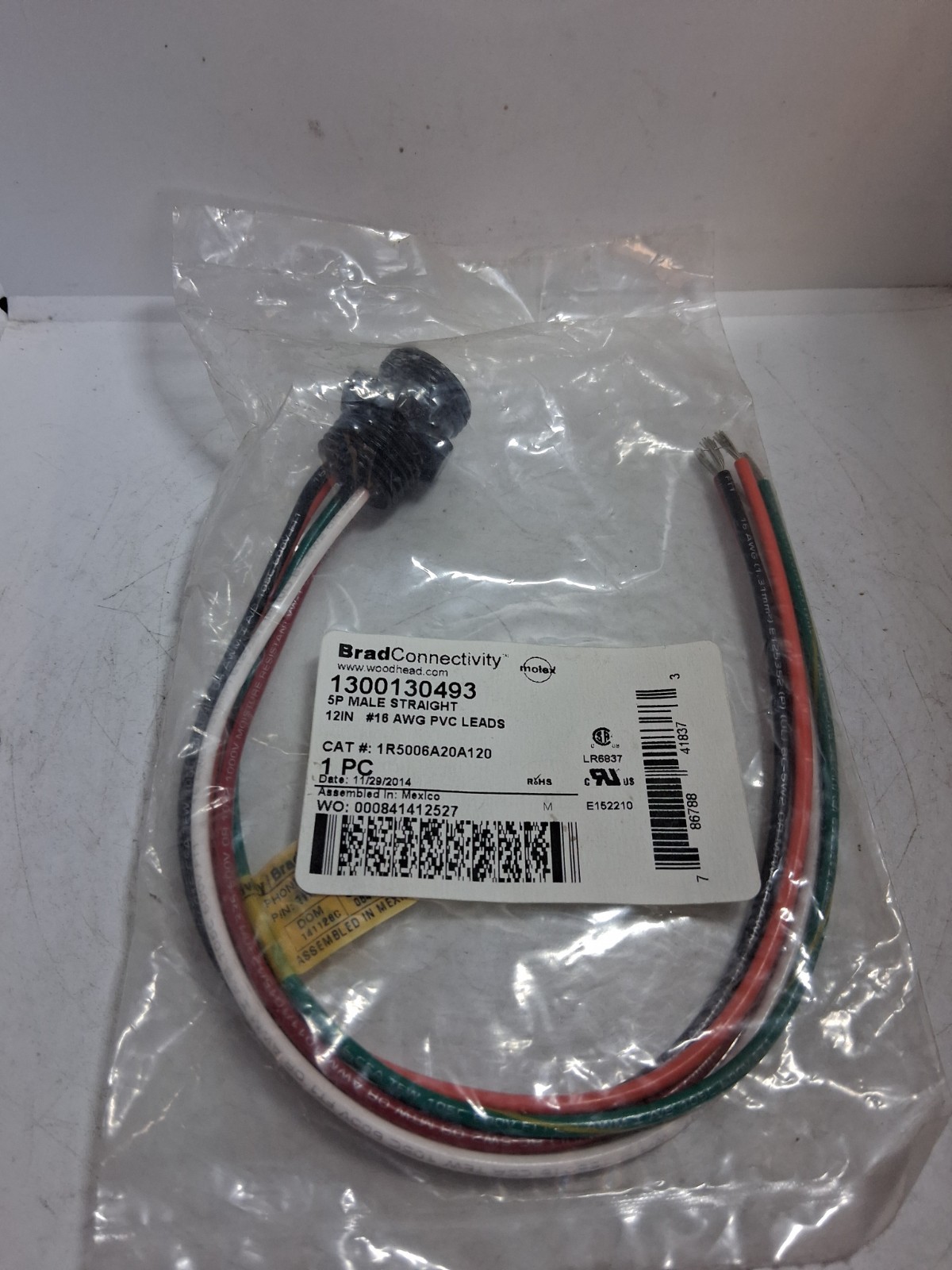 WOODHEAD 1R5006A20A120 (1300130493) 5P MALE STRAIGHT 12IN PVC LEADS NIB