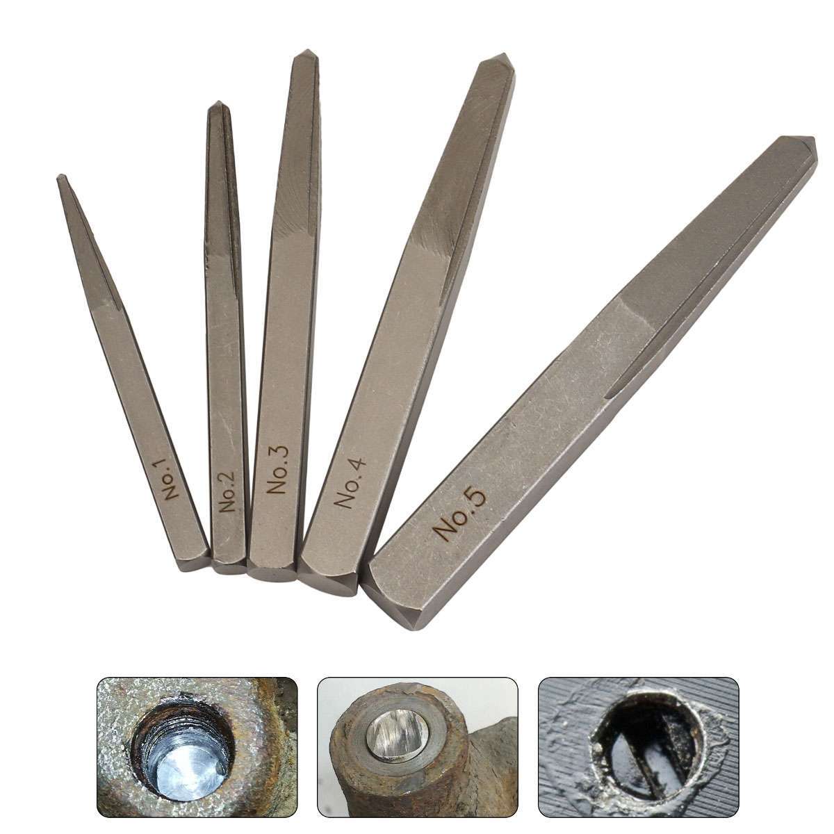 5 Pcs Screw Extractor Drill Square Easy Out Set Straight Fluted Extraction Tool