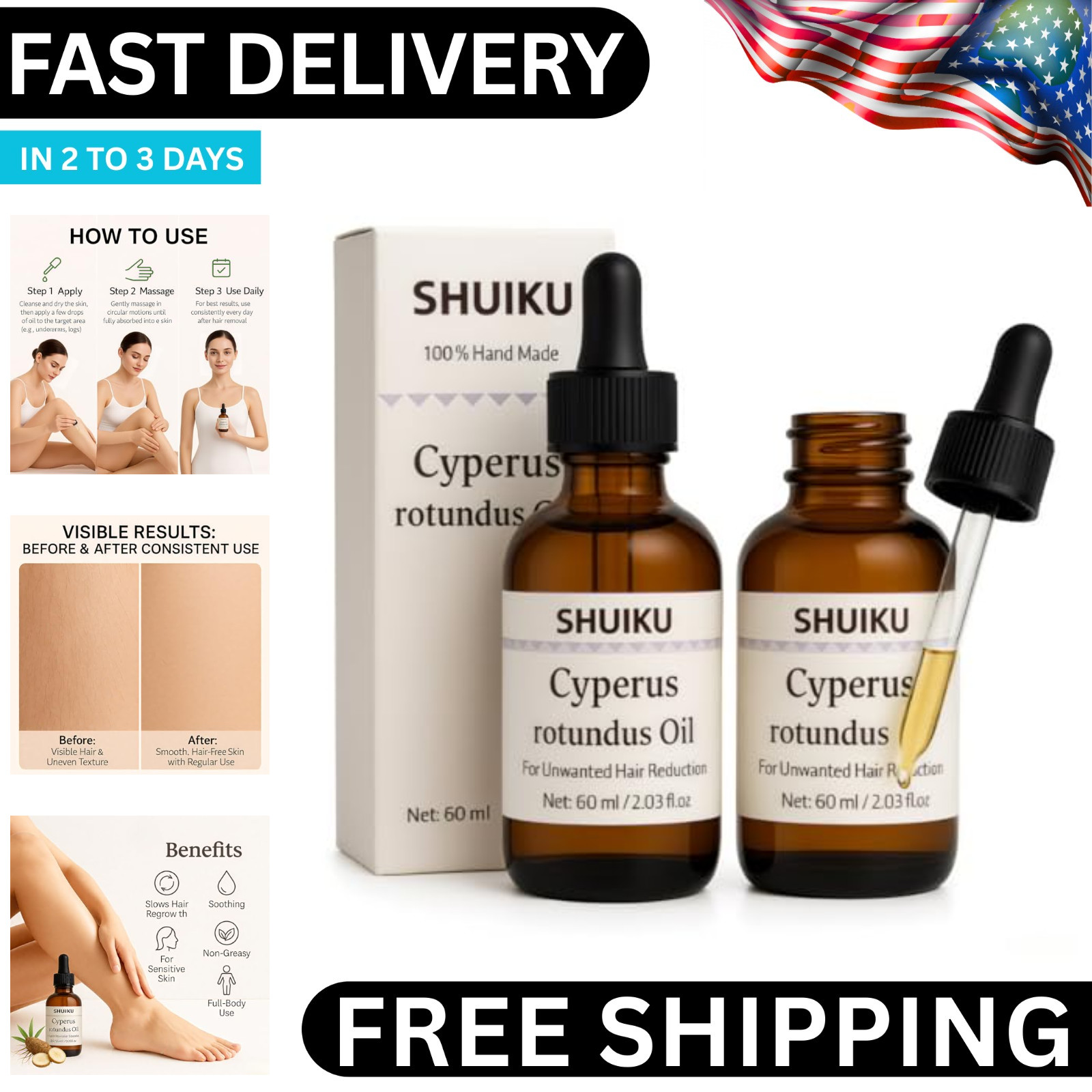 Cyperus Rotundus Oil for Hair Removal 2 PACKS – 100% Pure Natural Cyprus Oil ?