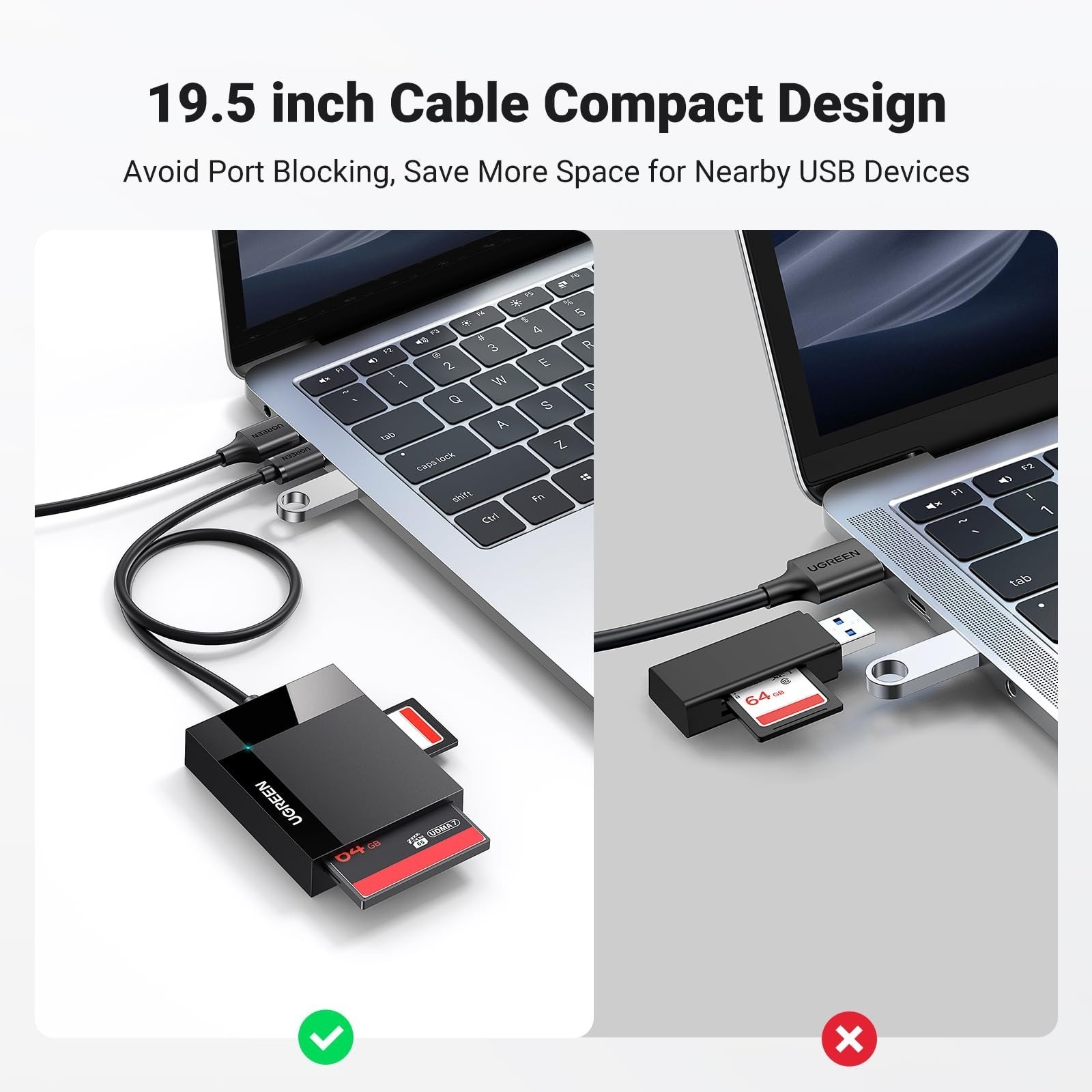 UGREEN USB 3.0 SD Card Reader Hub Adapter 4 Slots for SD, MicroSD, CF