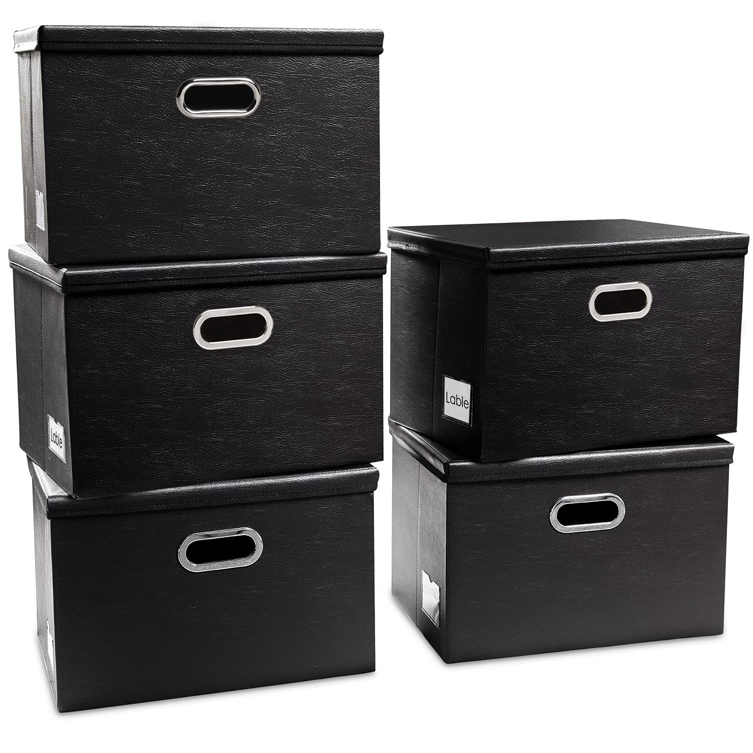 PRANDOM Foldable Storage Bins with Lids [5-Pack] Medium(5-Pack), Black
