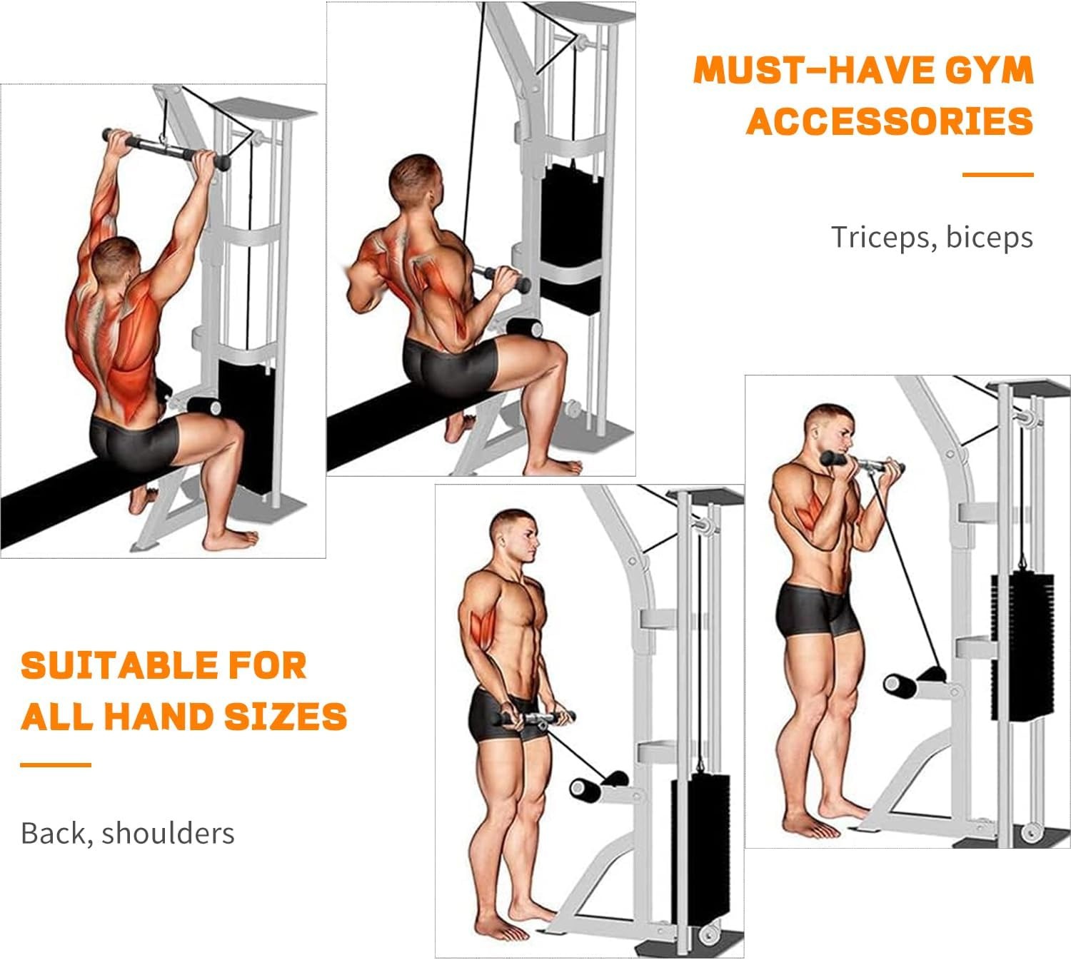 Straight Bar, Pull down Bar 360 Rotating, Lat Pulldown Attachments Cable Attachm