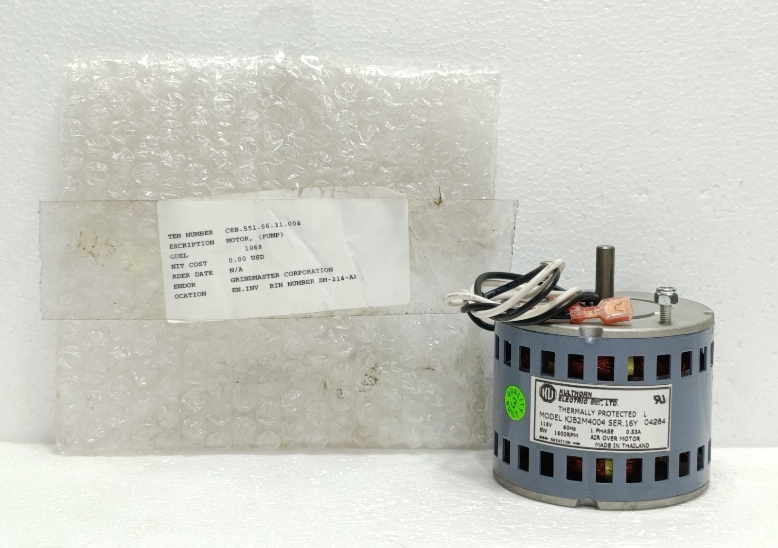 KULTHORN KJB2M4004 Motor C8B.551.66.31.004 Grindmaster Pump 115V New Surplus