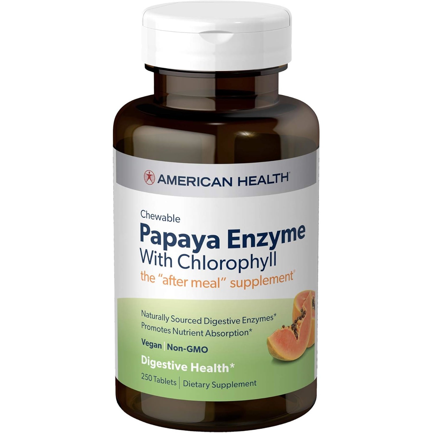 American Health Papaya Enzyme w/ Chlorophyll&Peppermint Oil,250 ChewableTabs