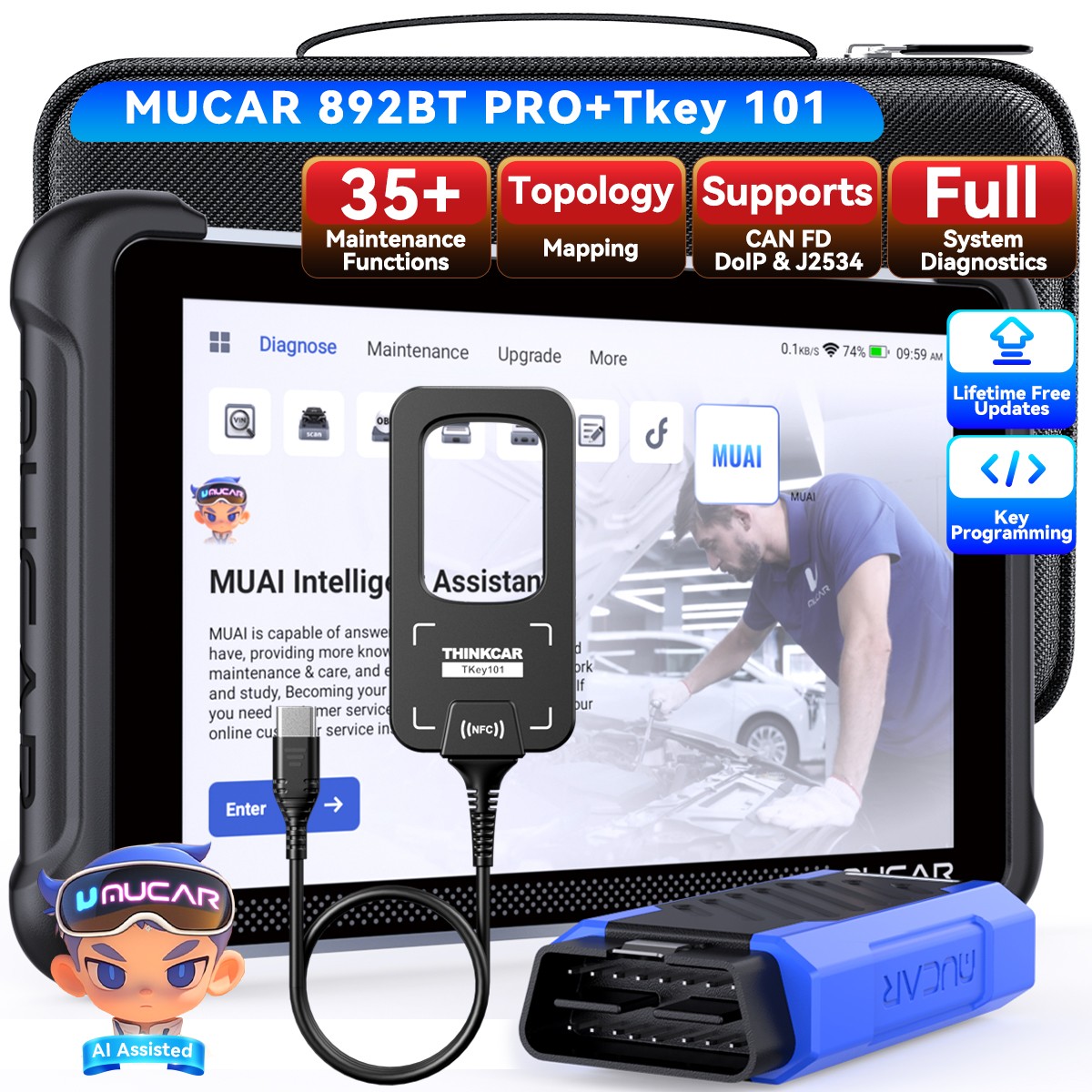MUCAR 892BT PRO OBD2 Car Scanner Diagnostic Scan Tool Topology+Thinkcar Tkey101