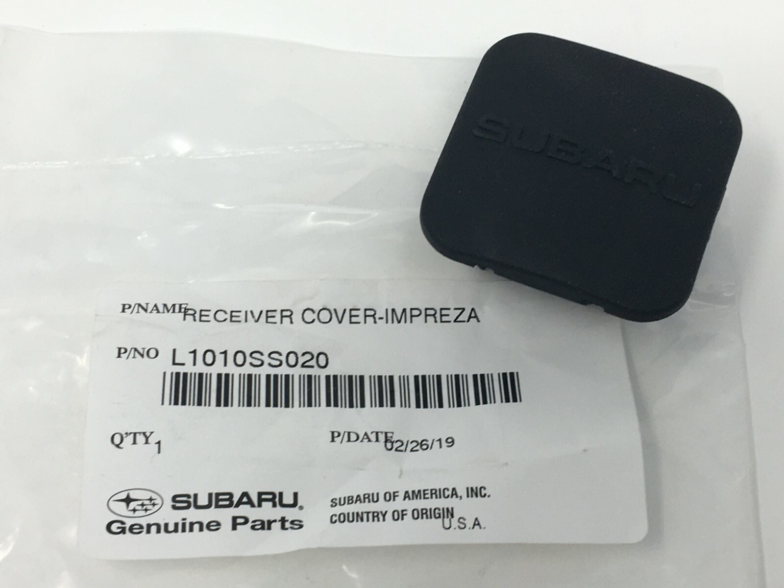 Subaru LOGO Trailer Hitch Cover Black Rubber FITS 1-1/4" All  OEM NEW L1010SS020