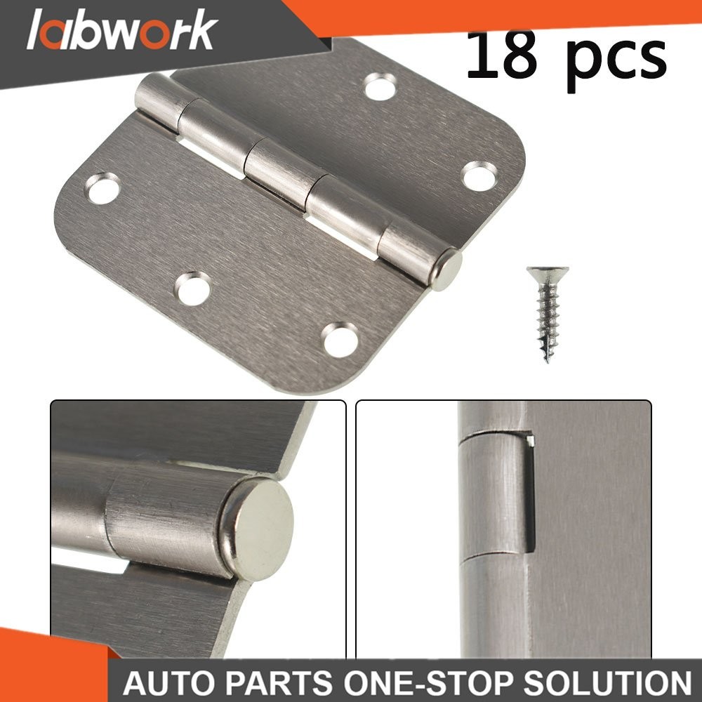 Labwork Satin Nickel Door Hinges 3.5x3.5" 2.2mm 5/8" Radius Corners 18 Pcs