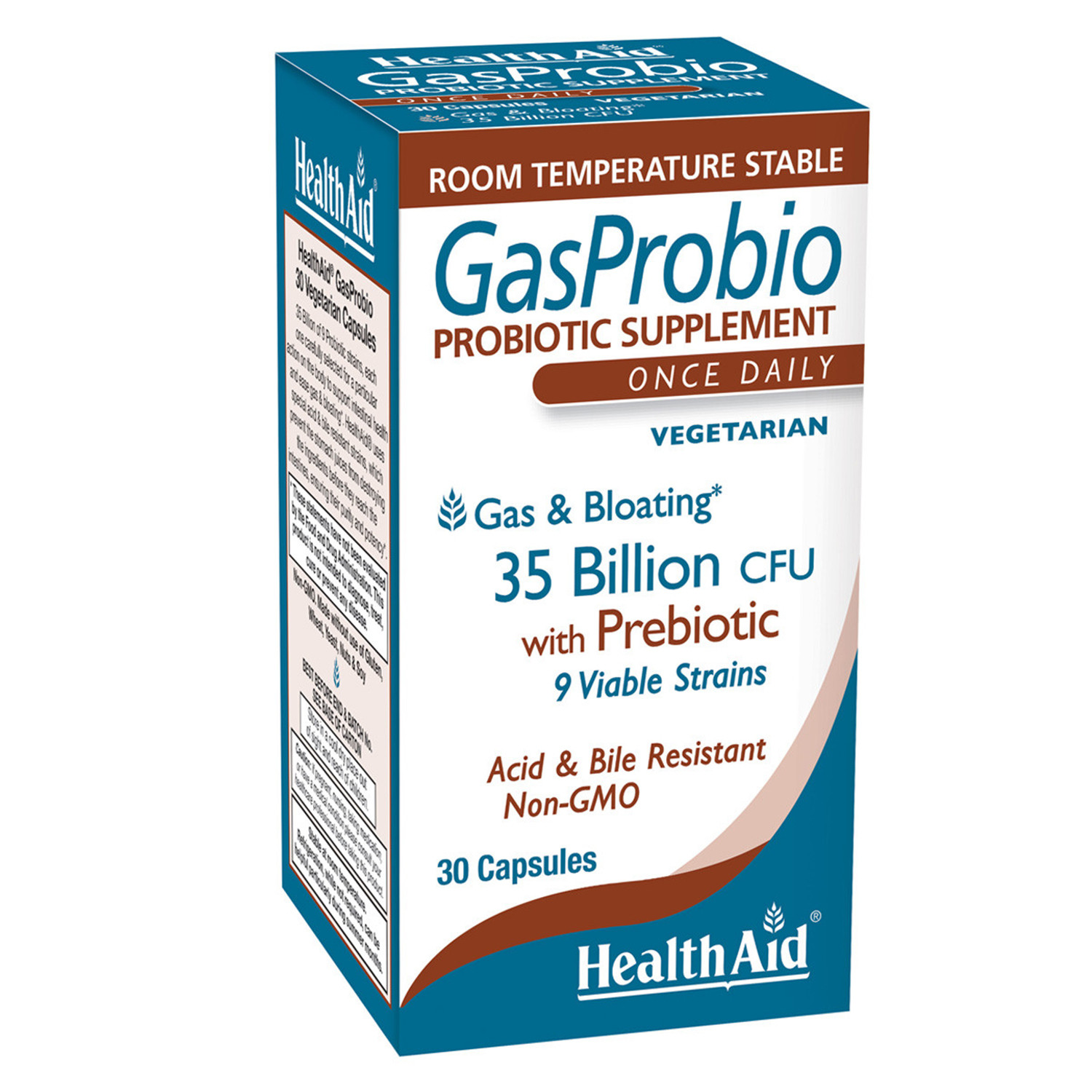 HealthAid,GasProbio,35 Billion,9 probiotic strains,ease gas&bloating,30Caps