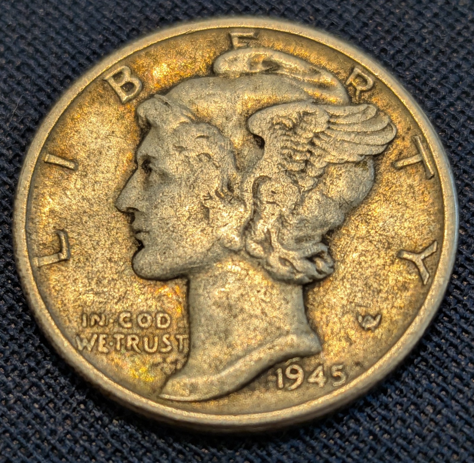 1945-P Mercury Silver Dime Error: Off-Center. Very Fine (VF) Condition !