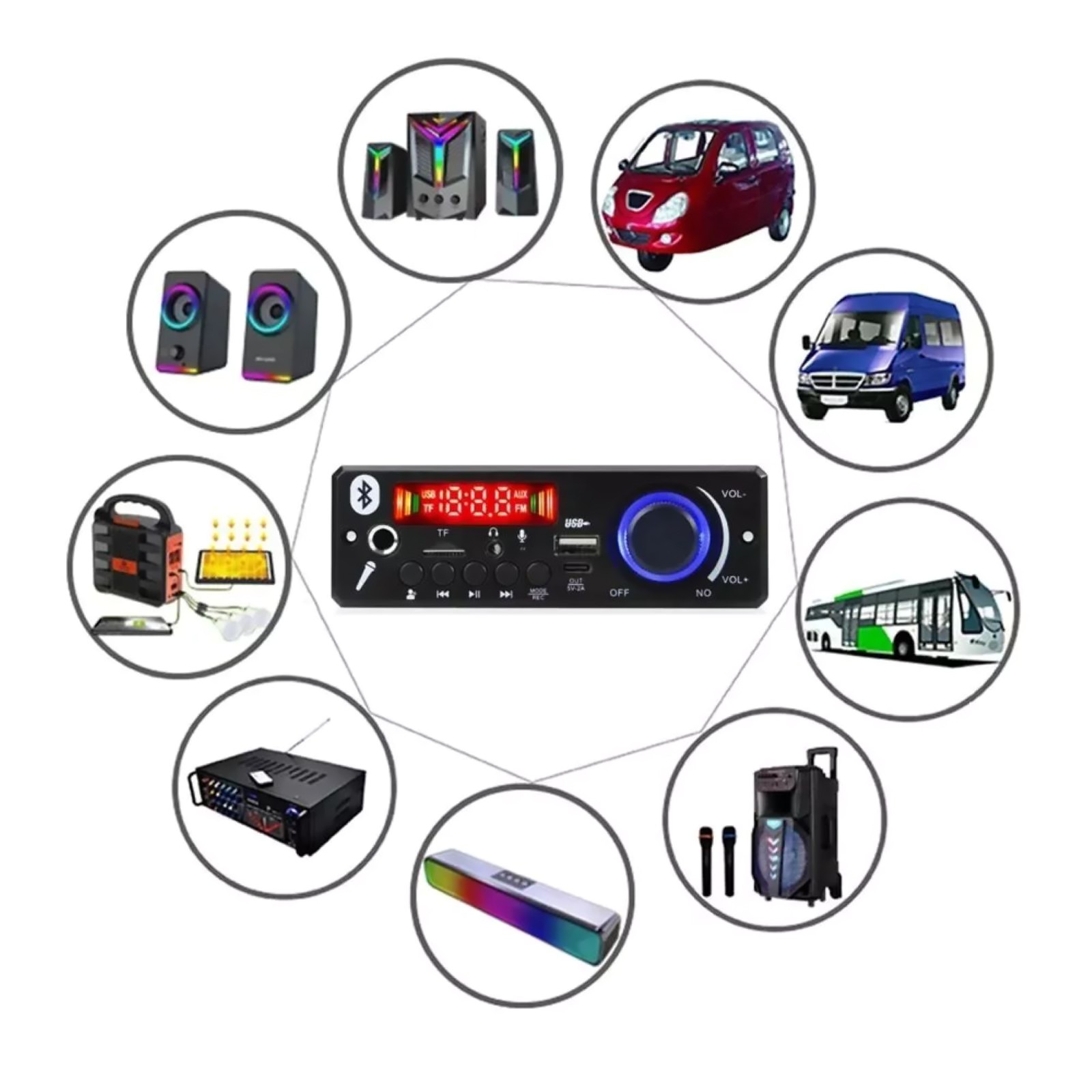 160W Amplifier Bluetooth 5.0 DC12V MP3 Decoder Board FM Audio Microphone Player