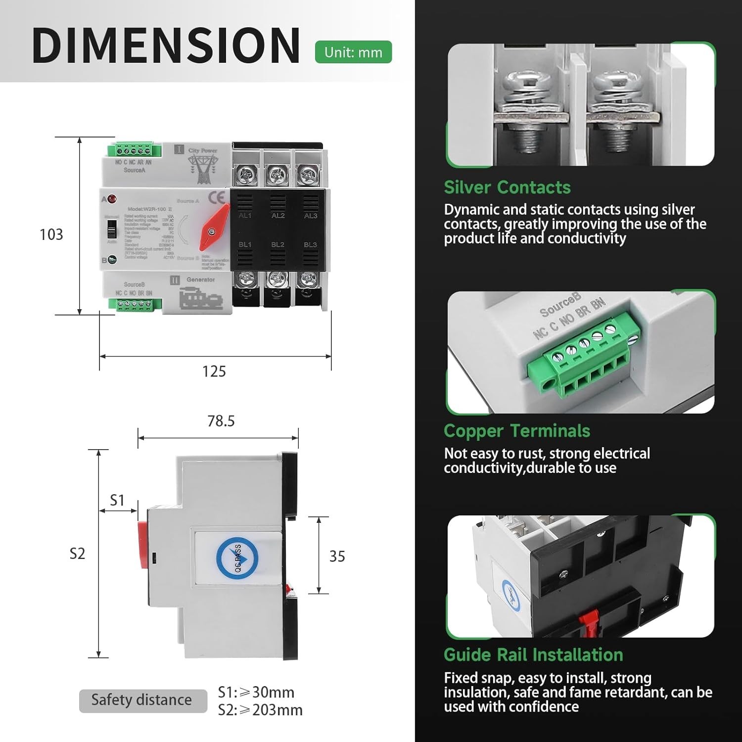 3-Pole 100A Auto/Manual Transfer Switch - Durable & Versatile Power Management