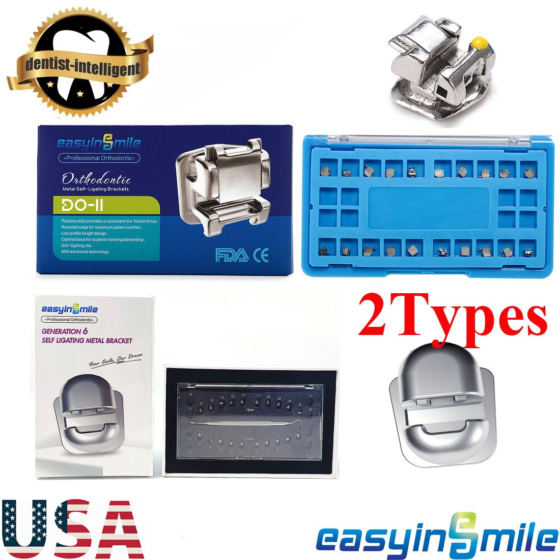 Dental Orthodontic Self-ligating Brackets Mini Braces ROTH/MBT 022'' 3/345Hooks