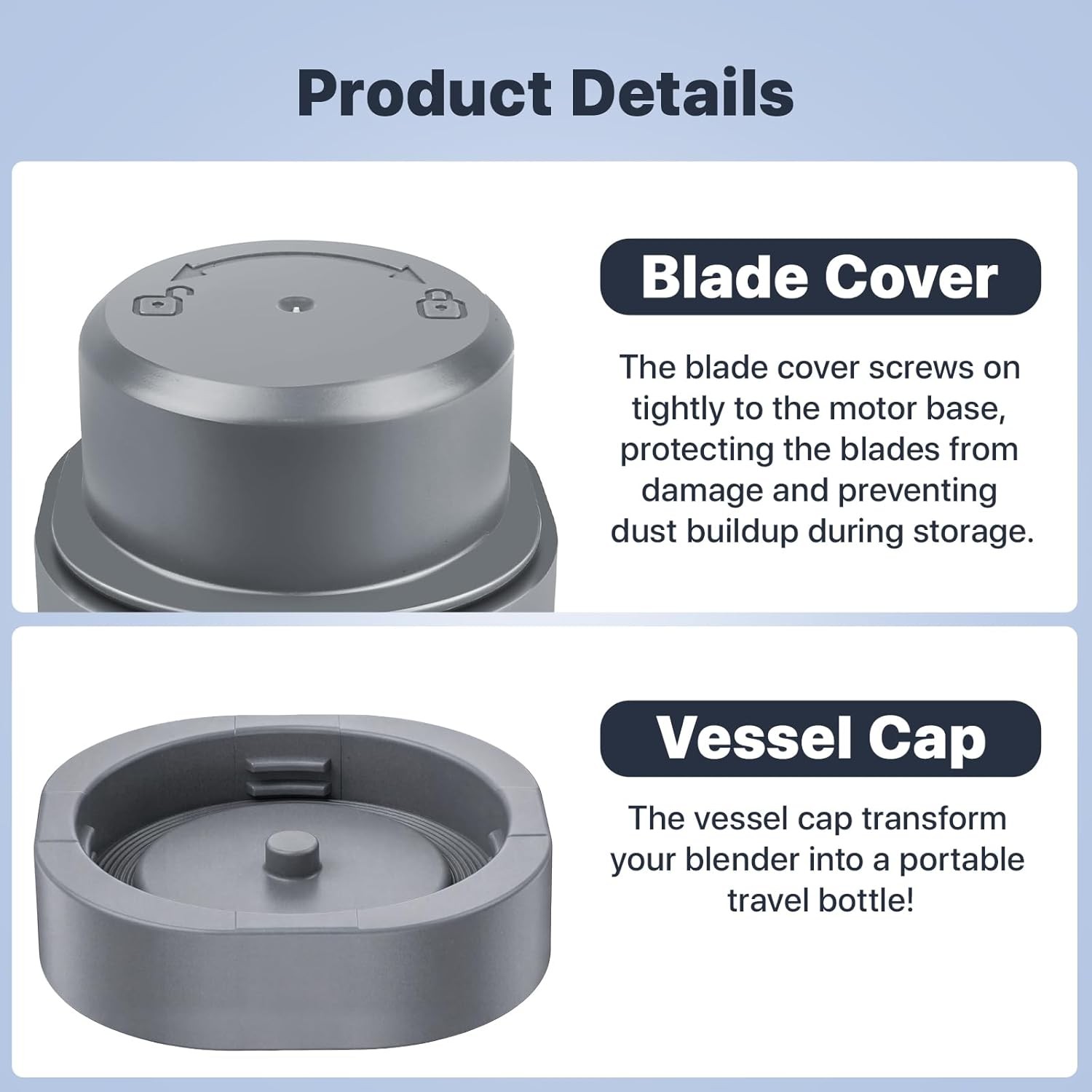Vessel Cap & Blade Cover Set Compatible with Ninja Blast Portable Blender BC100