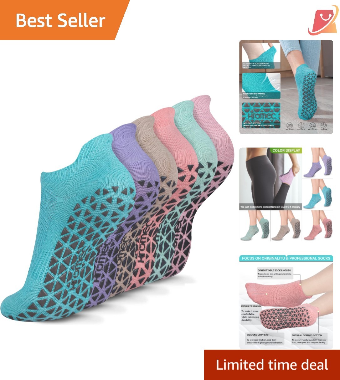Non Slip Yoga Socks Cotton Grip for Pilates Ballet Barre Hospital Men Women