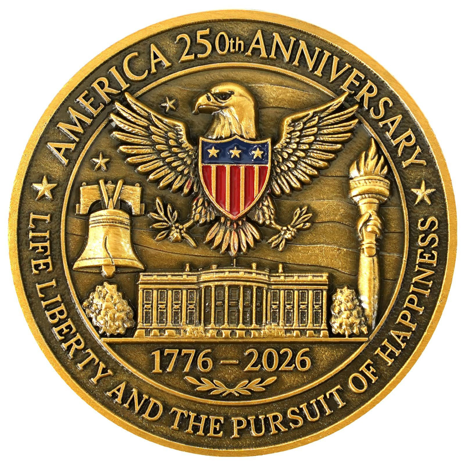 America 250th Independence Anniversary Commemorative 2 x 0.11 inches, Gold