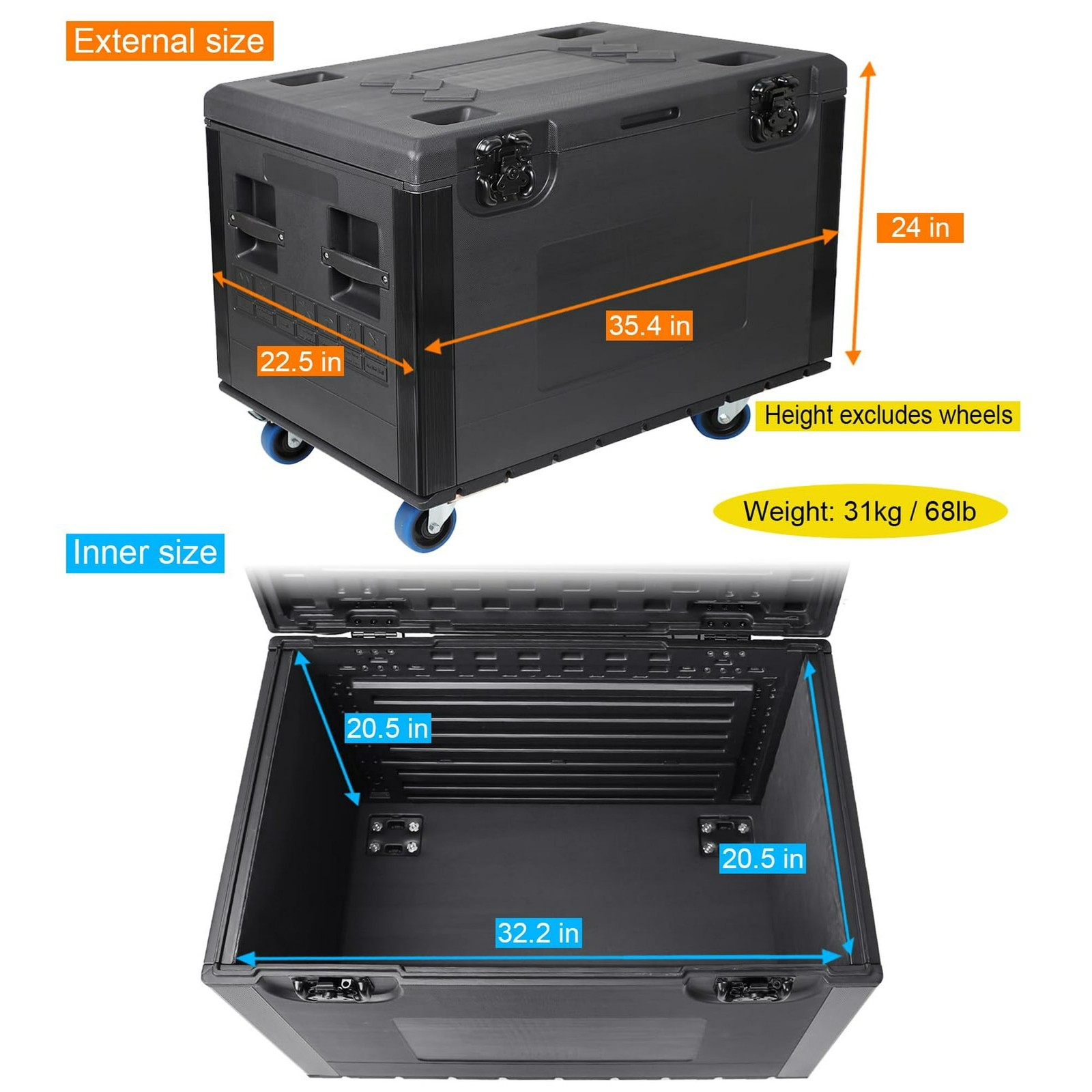 Heavy Duty ATA Rolling Road Case 35''Cable Trunk Road Case for Pro Audio Storage