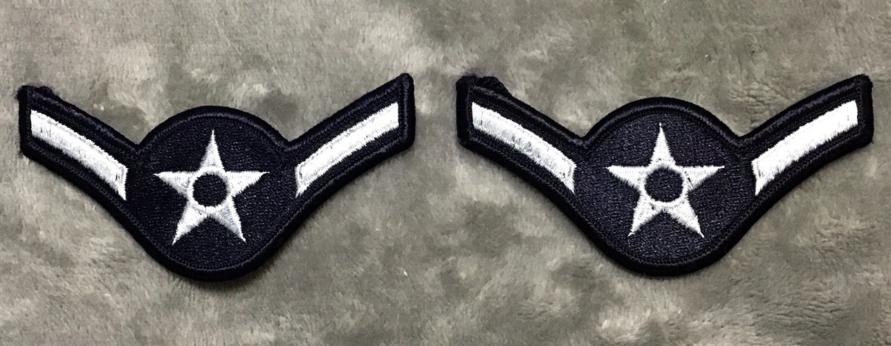 US Air Force Male Airman Amn Rank Strips Insignia Dress Blues Patch Pair