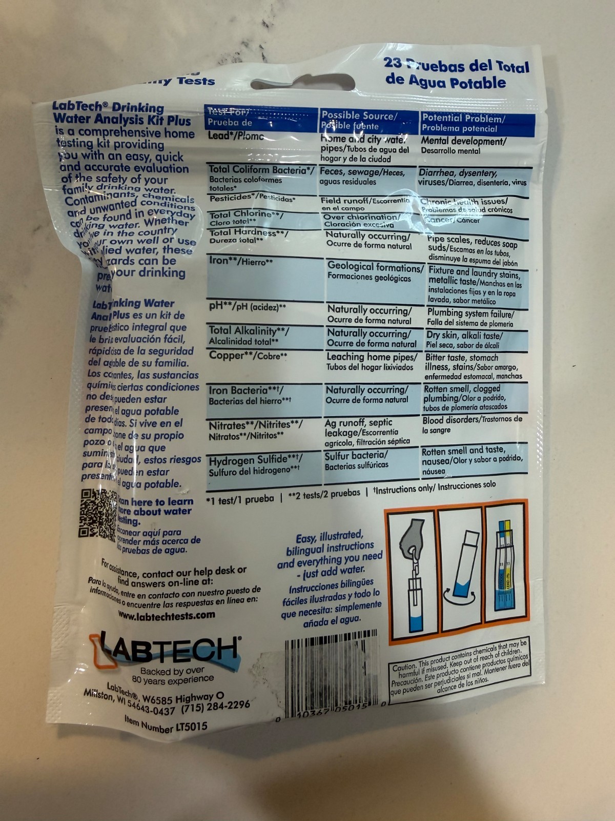 LabTech H2OK Plus Complete Home Water Analysis Kit - Tests for Lead & Bacteria