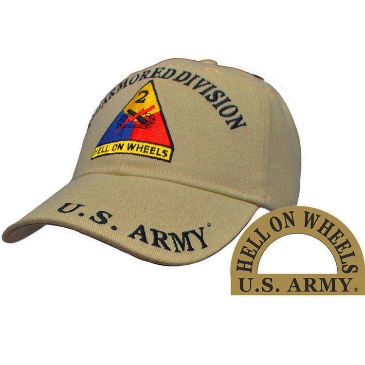 U.S. ARMY 2ND ARMORED DIVISION KHAKI EMBROIDERED Cotton Hat Cap LICENSED