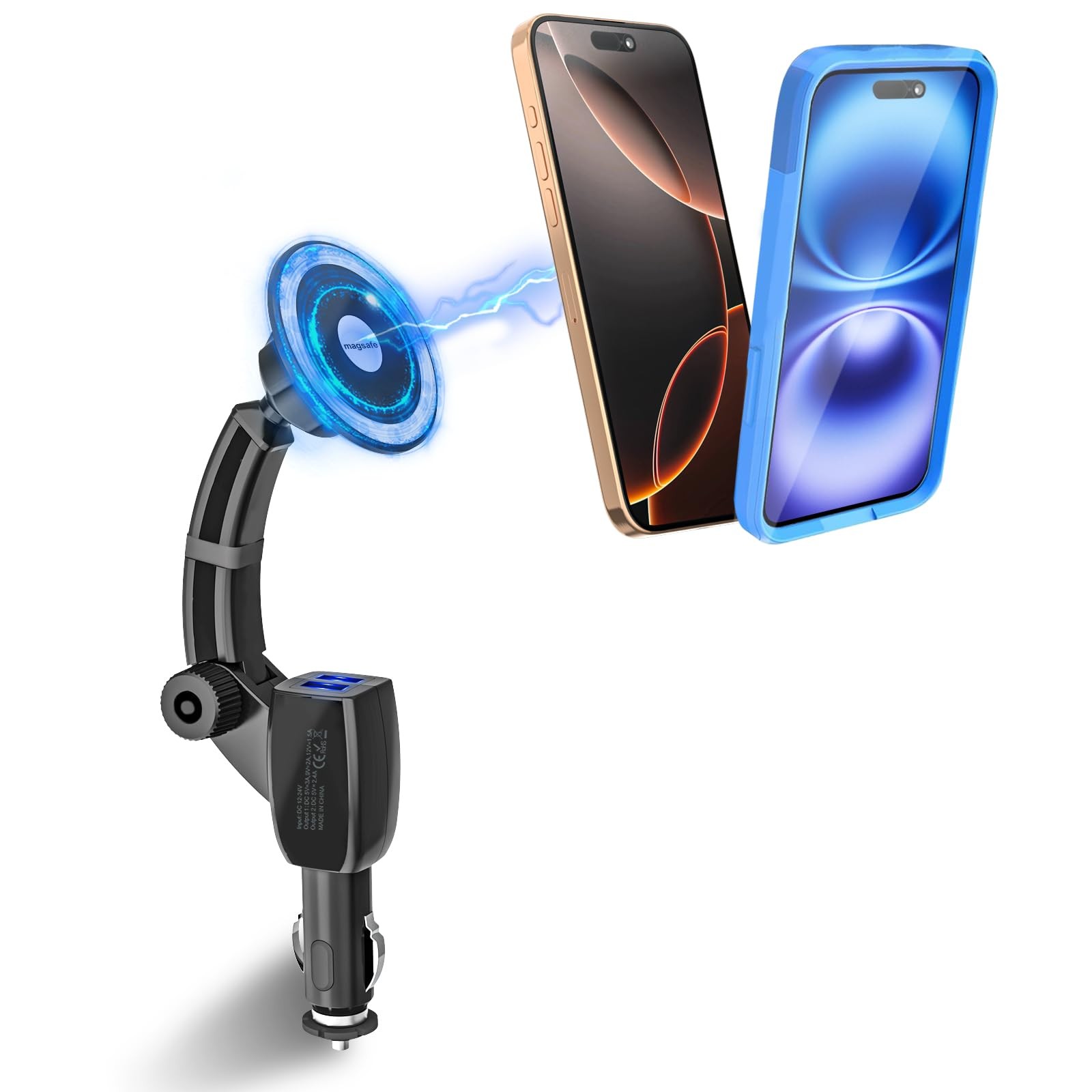 Magnetic Phone Holder for Car Cigarette Lighter [Dual USB Fast Charging] Ciga...