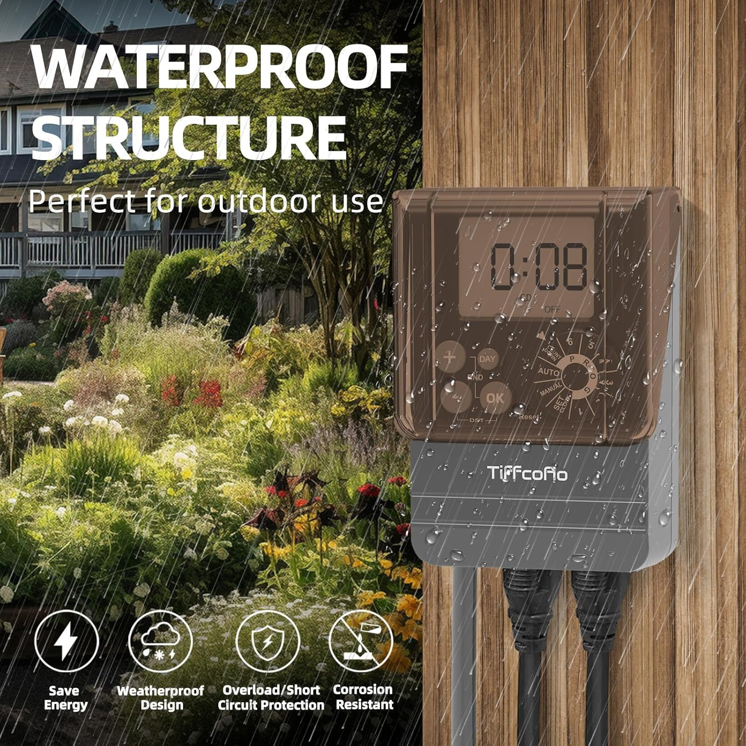 20A Outdoor Digital Pool Timer, Dial Programmable Method, Outdoor Timer with 2FT