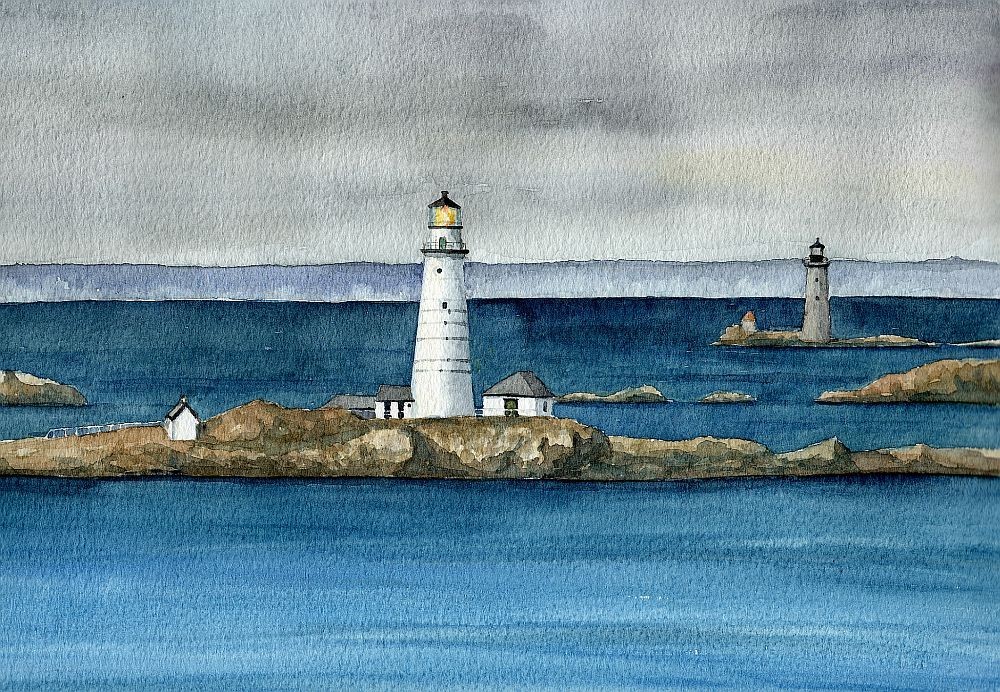 Boston Light & The Graves Lighthouse Boston Harbor Massachusetts Notecards