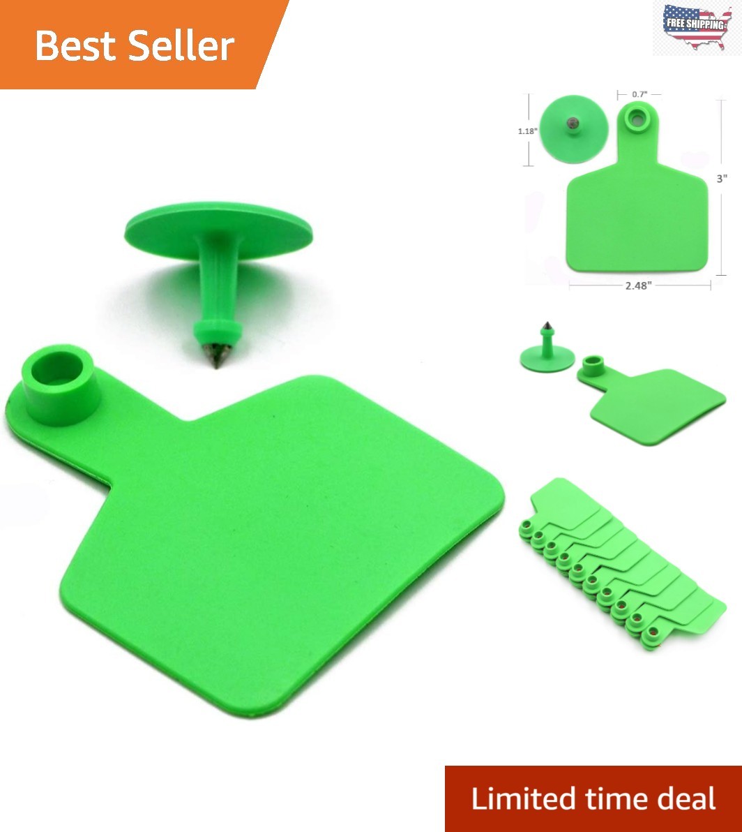 100 Durable Green Ear Tags for Livestock - Perfect for Cattle & Sheep Tracking