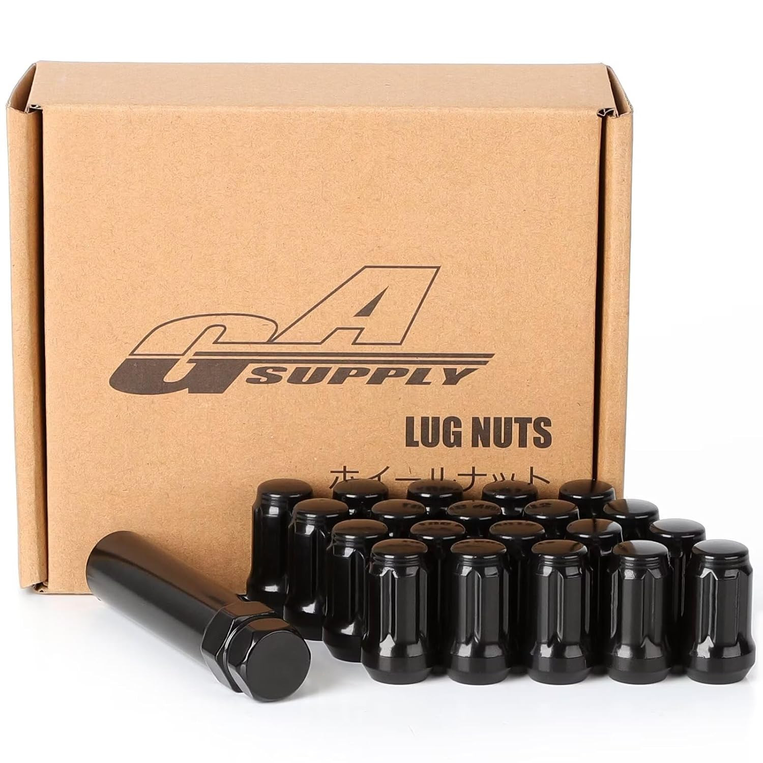 1/2-20 Lug Nuts Black, 1/2 X 20 Closed End 6 Spline Tuner Lug Nuts 1.38" 35Mm Ta