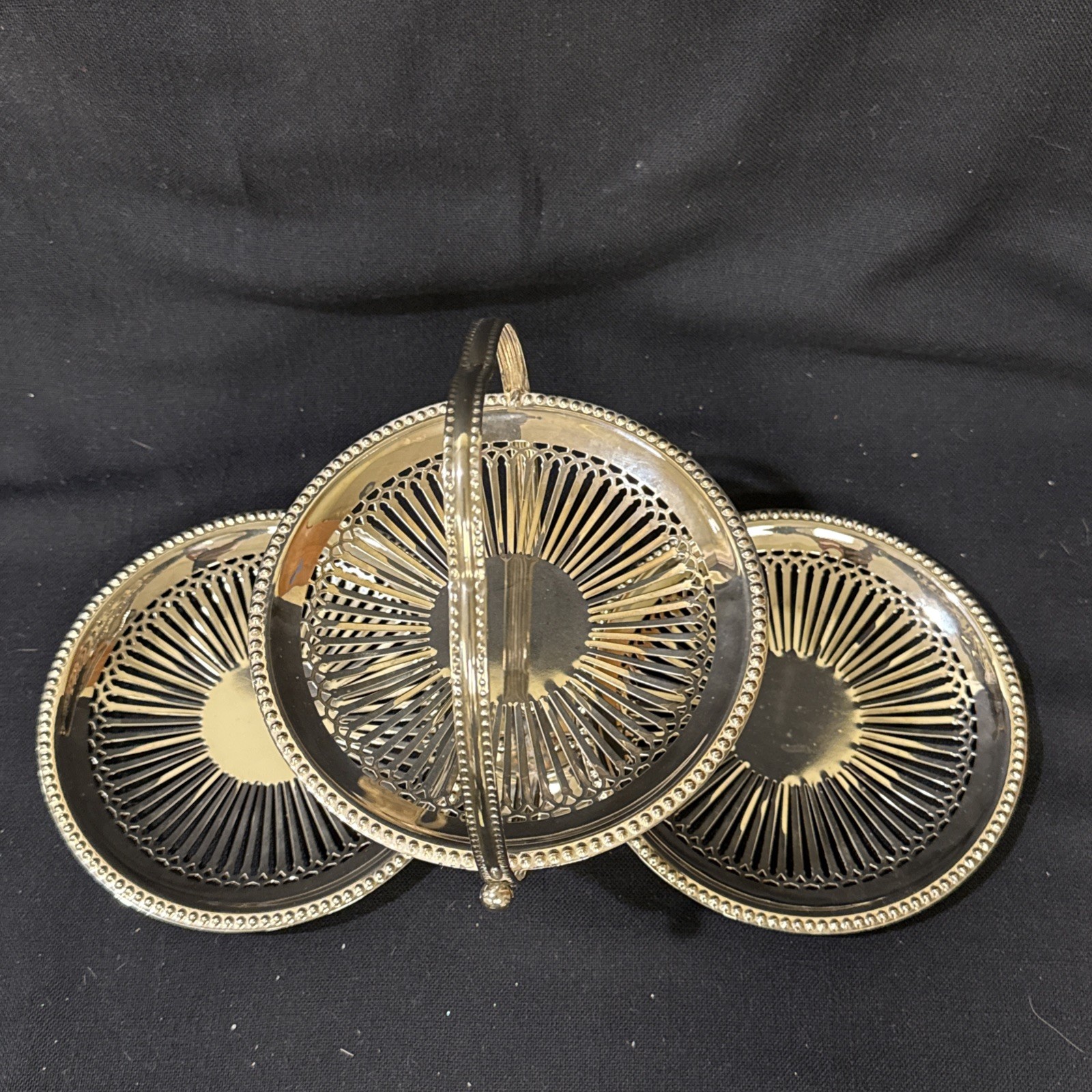 Vintage Folding Tiered Silverplate Dessert Stand Tray