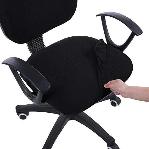 Stretch Jacquard Office Computer Chair Seat Covers Cushion Protectors - Black
