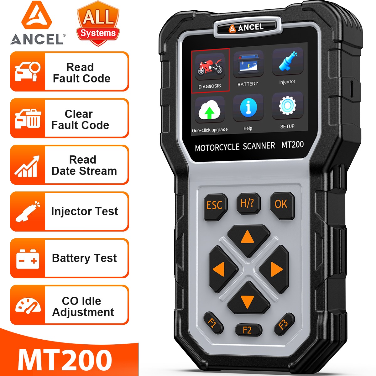 ANCEL MT200 OBD2 Motorcycle Diagnostic Scanner Code Reader For BMW BRP SUZUKI