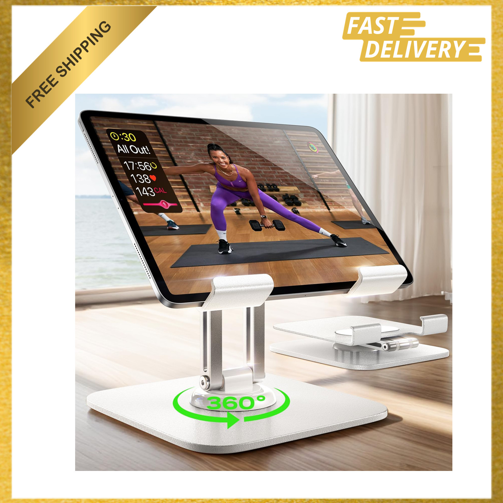 Tablet Stand Holder Adjustable for Desk White 2025 with Rotating Display for