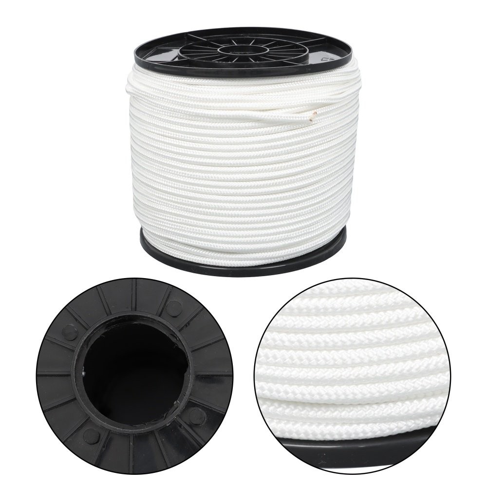 1/4 Inch Nylon Rope 500 Foot Spool 100% Nylon Solid Braid Rope Dyeable White