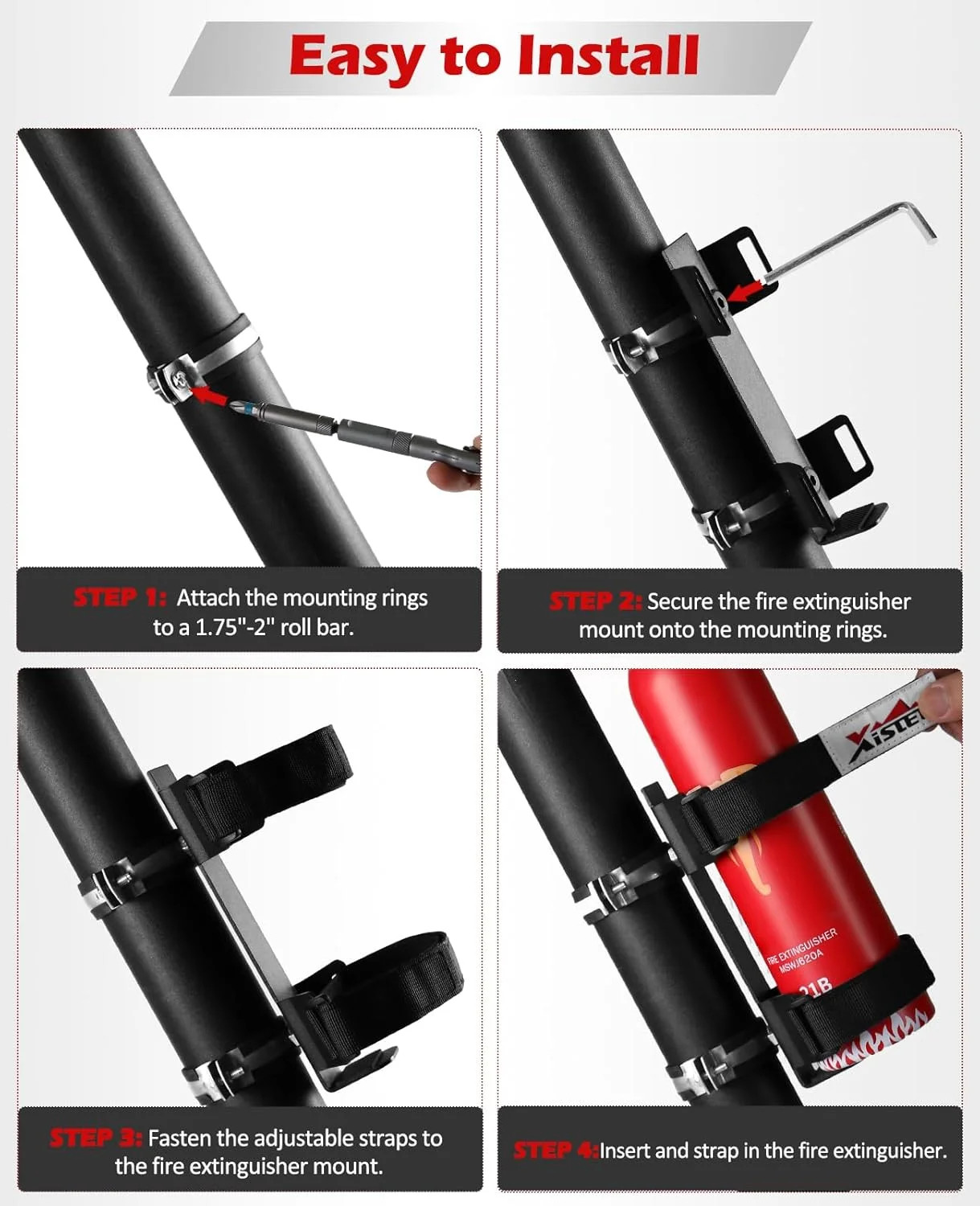 Quick Release UTV Fire Extinguisher Mount Kit Fire Extinguisher Holder Adjustabl