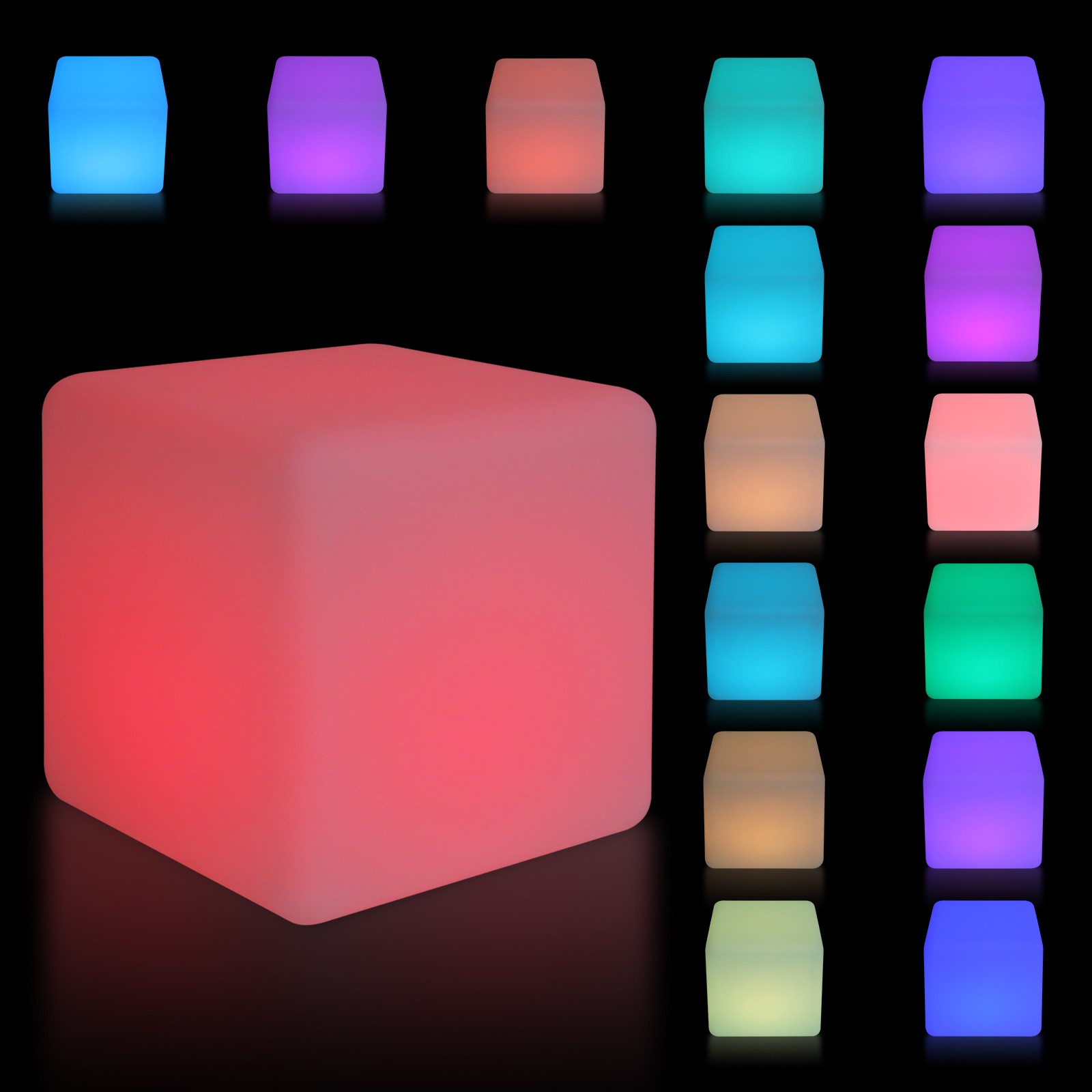 16 RGB Colors Rechargeable 12 inch LED Light Cube Stools Chair W/Remote Control