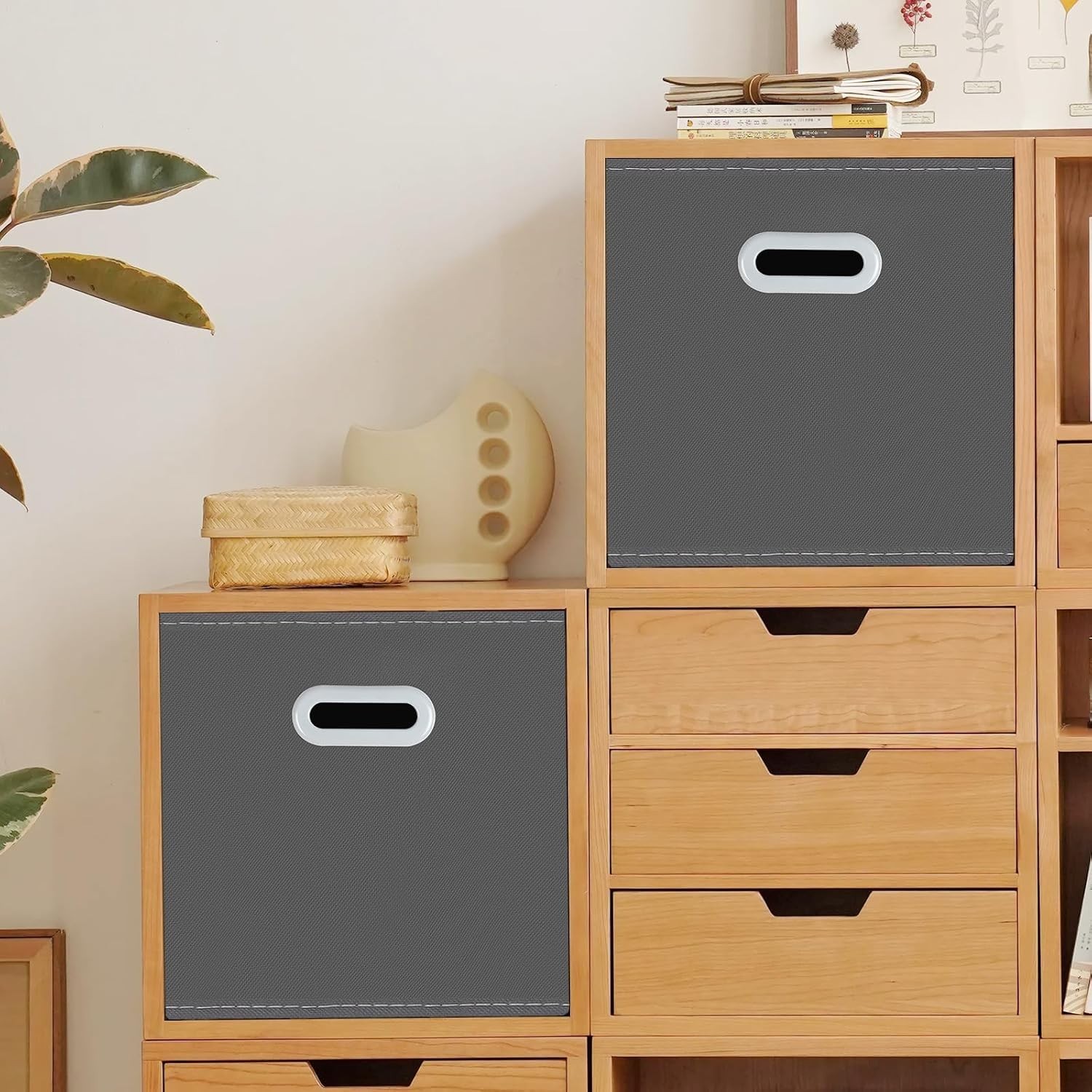 Stylish Gray Fabric Cube Organizers - Foldable, Lightweight, and Space-Saving