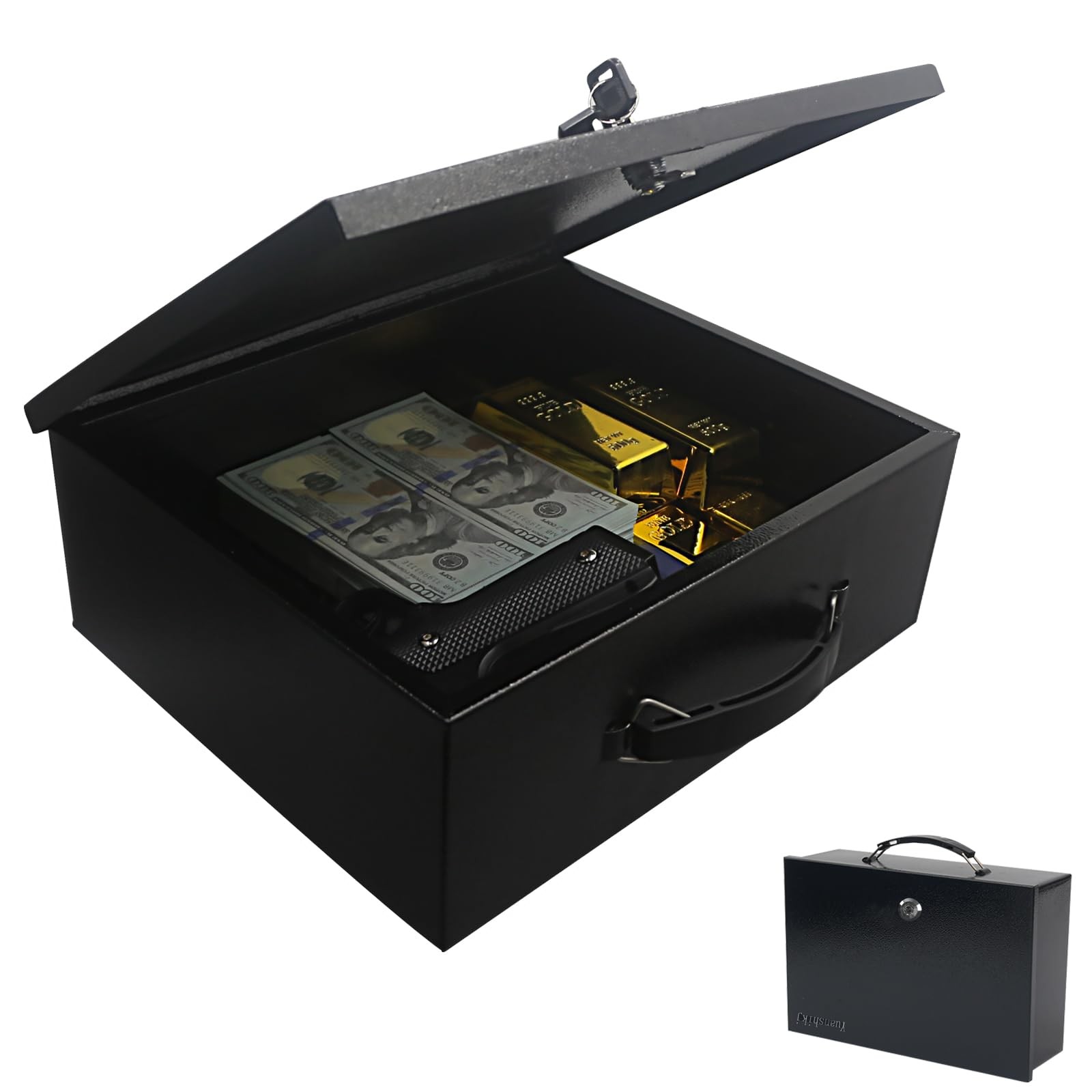 Fireproof Lock Safe Box for Documents, Key Lock Steel Security with Carrying ...