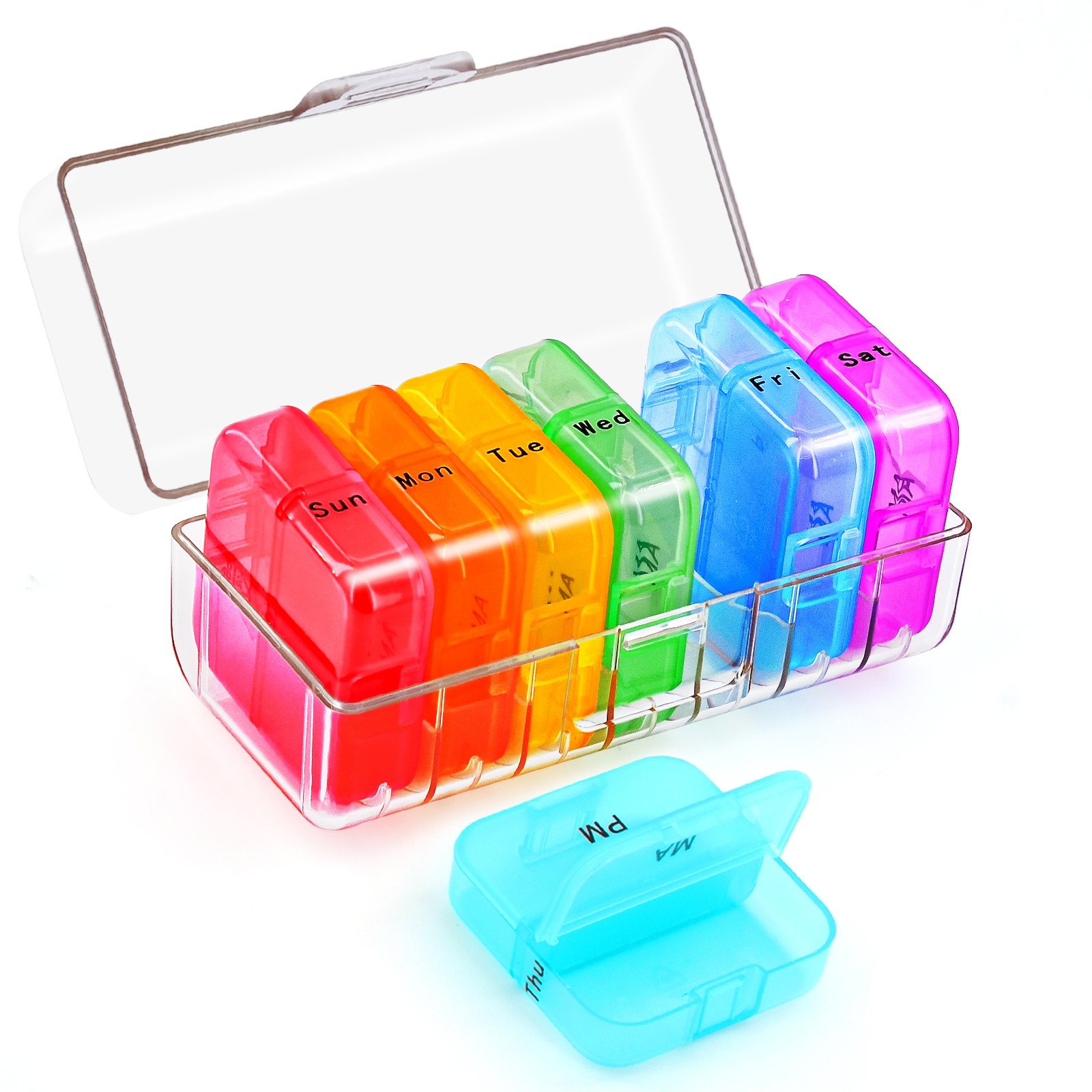 Portable Large Capacity Weekly Pill Organizer 7 Day 2 Times A Day AM PM Pill Box