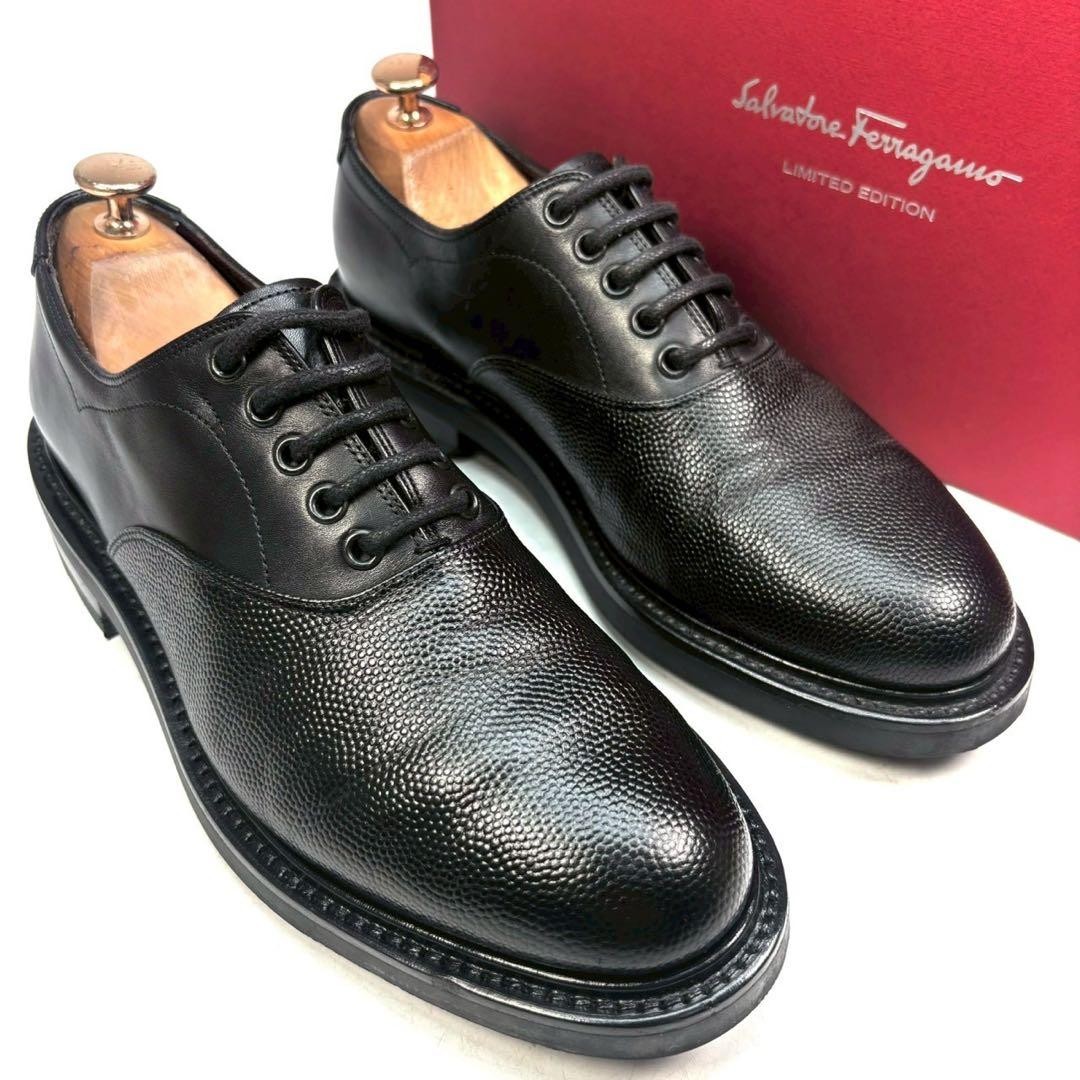 Ferragamo Dress Shoes Men 7.5US Finest Line Tramezza Leather 7 Plain Toe Gra Lim