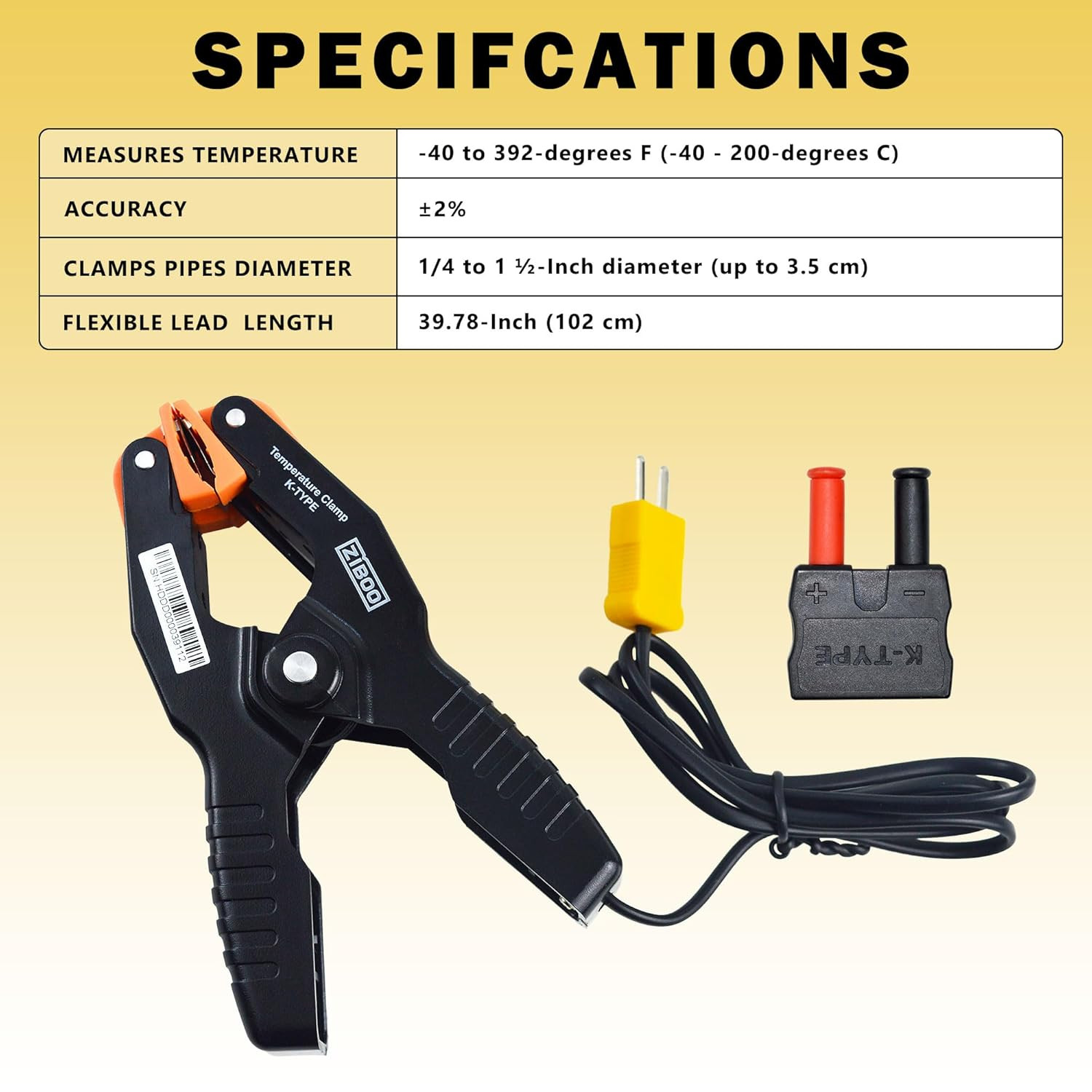 69140 K-Type Thermometer, Pipe Temperature Clamp for Hvac/Multimeter, Temperatur