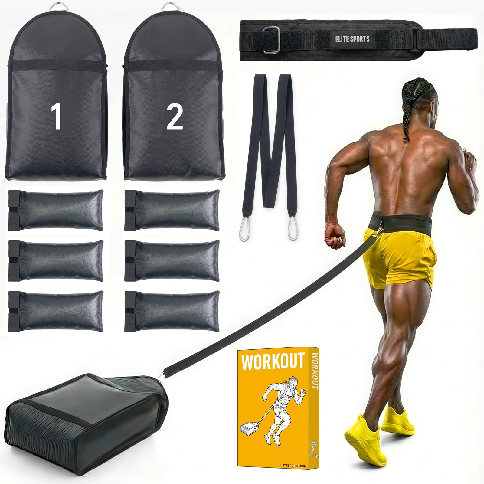 Elite Twin Sand Bag Sled Workout Sled – Waterproof UNFILLED Weight Sled Train...