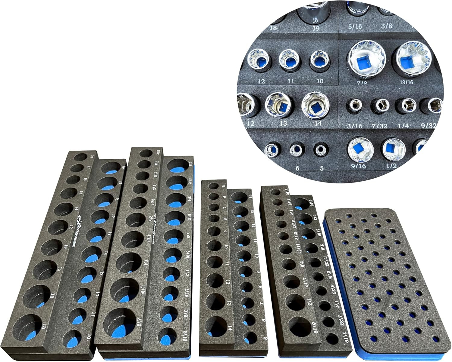 EVA Socket Organizer Tray for 1/4 and 3/8 Drive, SAE and Metric, with Bit Holder