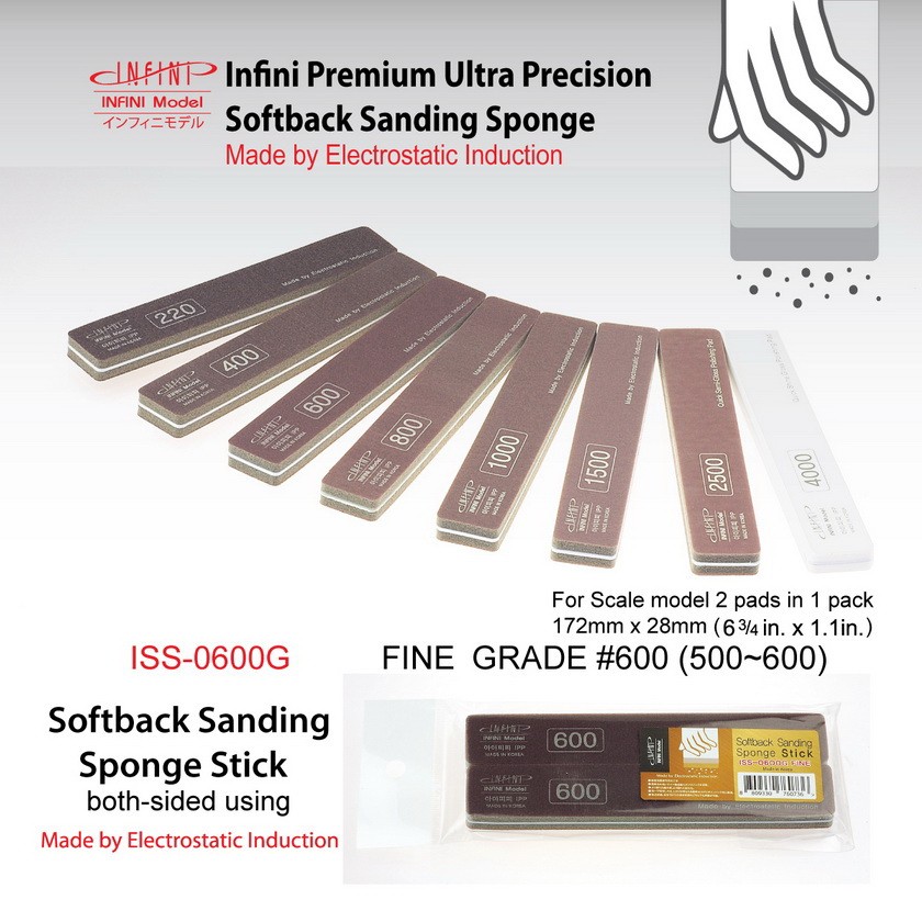Infini Model Sanding Sponge Stick (2-sided) -  Fine #600 (2pcs, 172mm x 28mm)