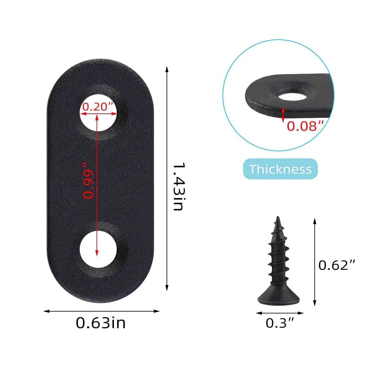 20 Pack Flat Straight Brace Bracket Stainless Steel Black