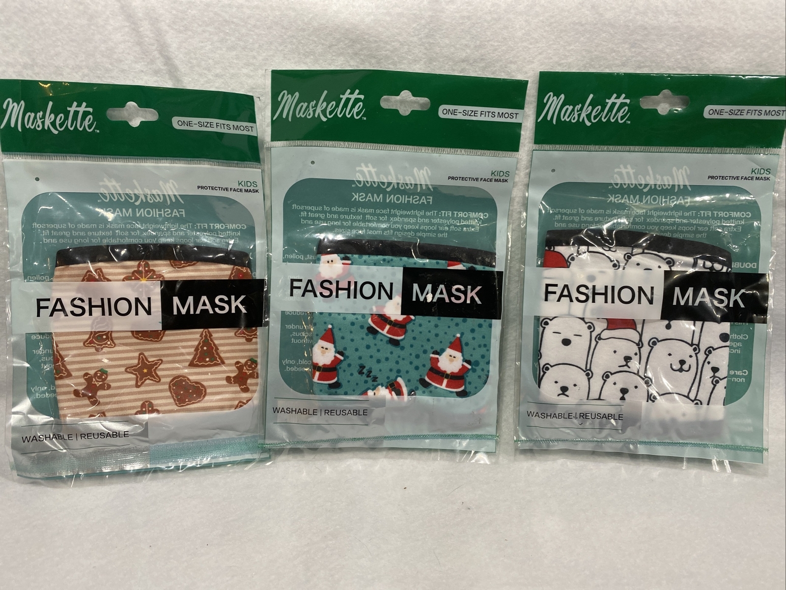 Lot Of 6 Maskette Fashion Masks One-Size Fits Most Washable/Reusable Christmas