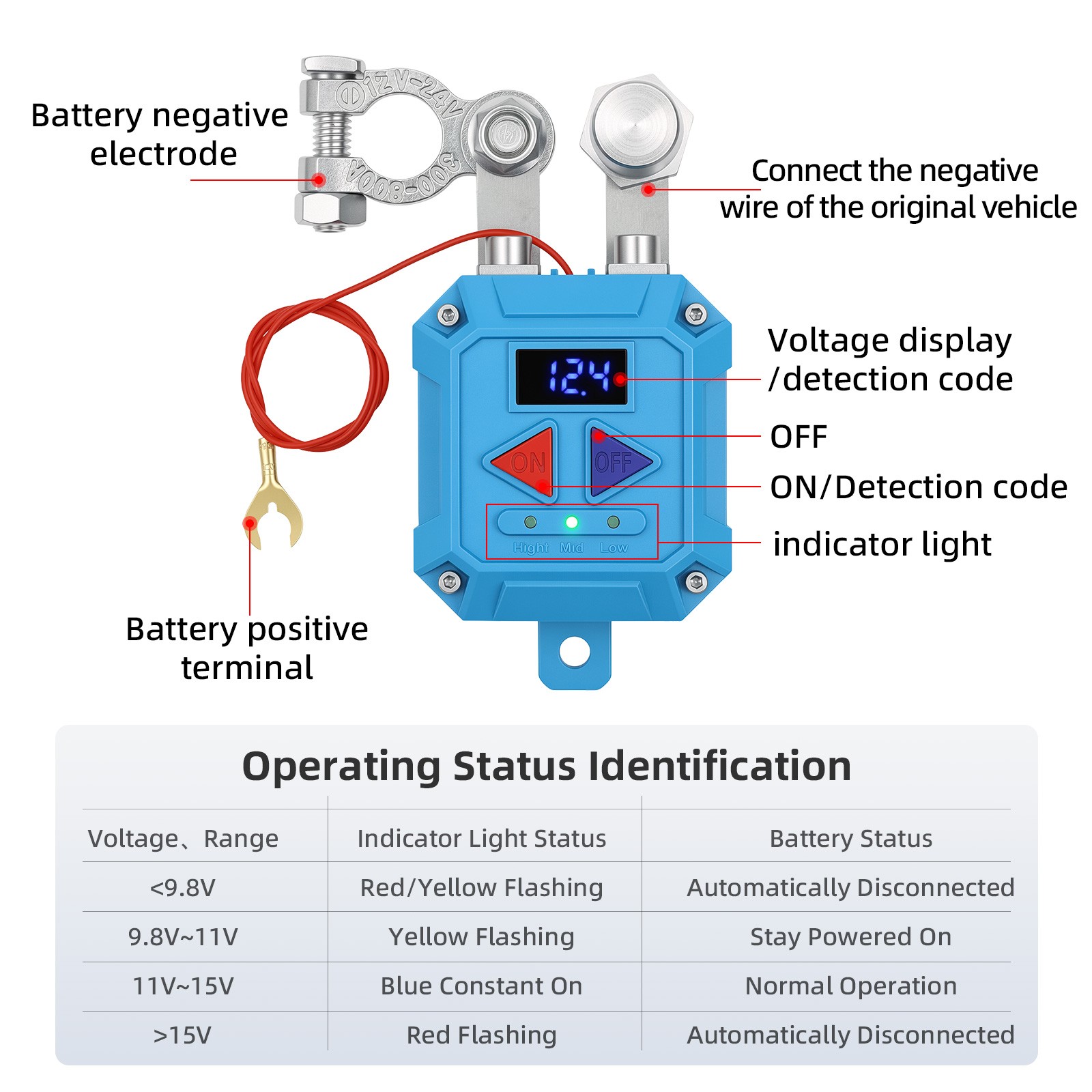Auto Battery Disconnect Switch 120A Remote Kill Switch With LED Voltage Display