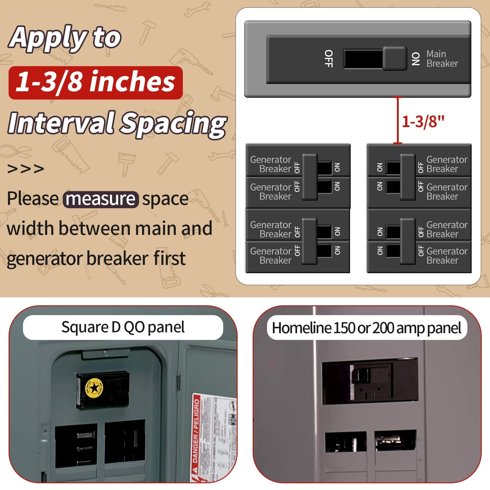 Generator Interlock Kit Compatible w/Square D QO & Homeline 150 or 200A Break...