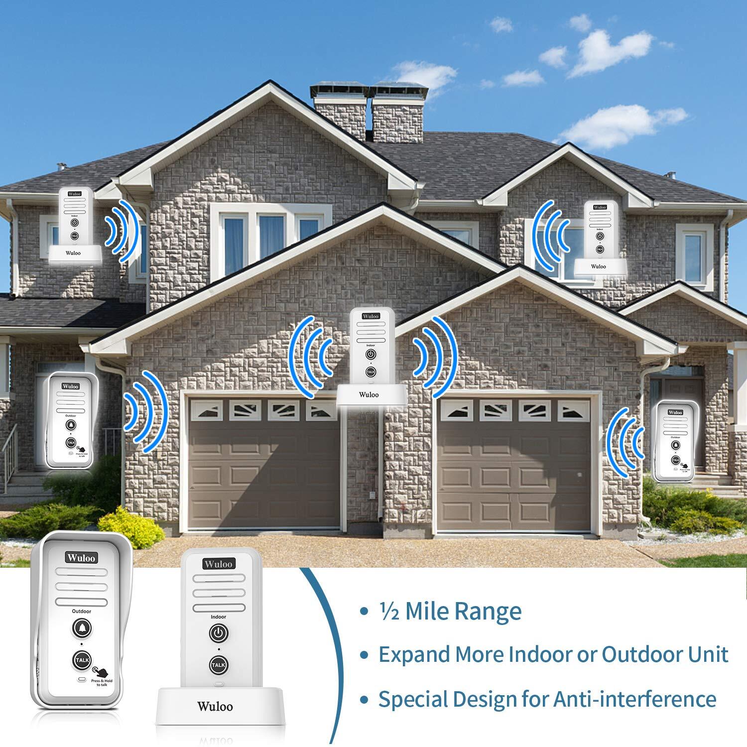 Wuloo Wireless Doorbell Intercoms 2640ft Range Weatherproof Rechargeable Stand